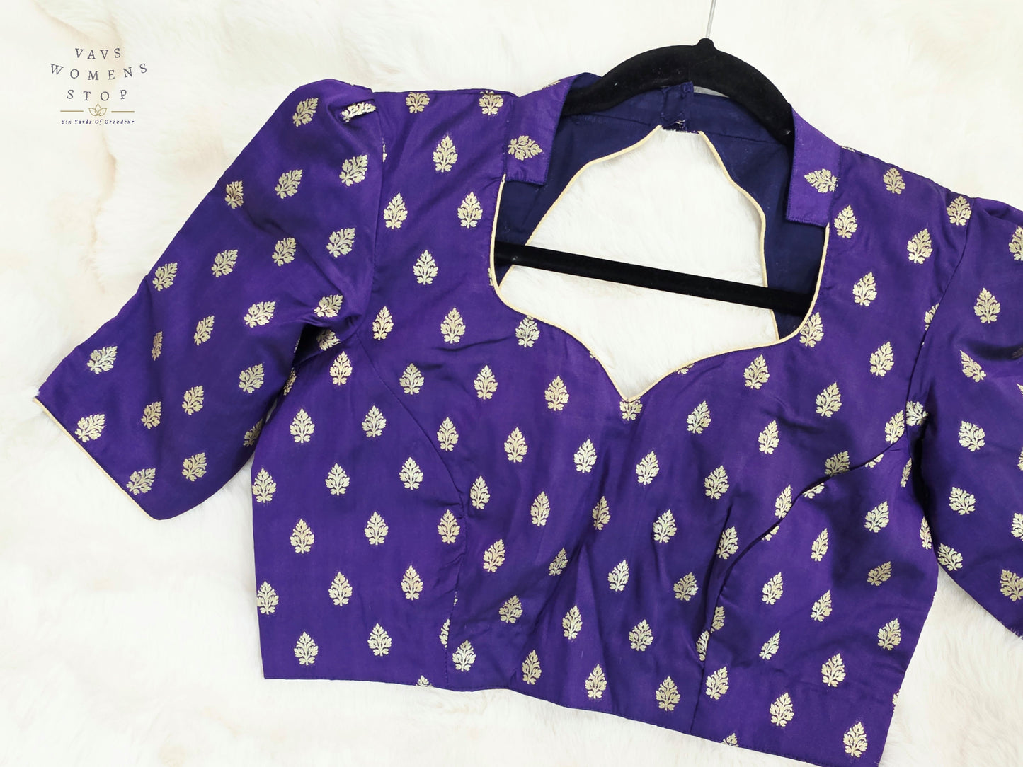 Luxury Royal Orchid Purple Benarasi Silk Stitched Blouse | Gold Butta Weave | Size 38-44
