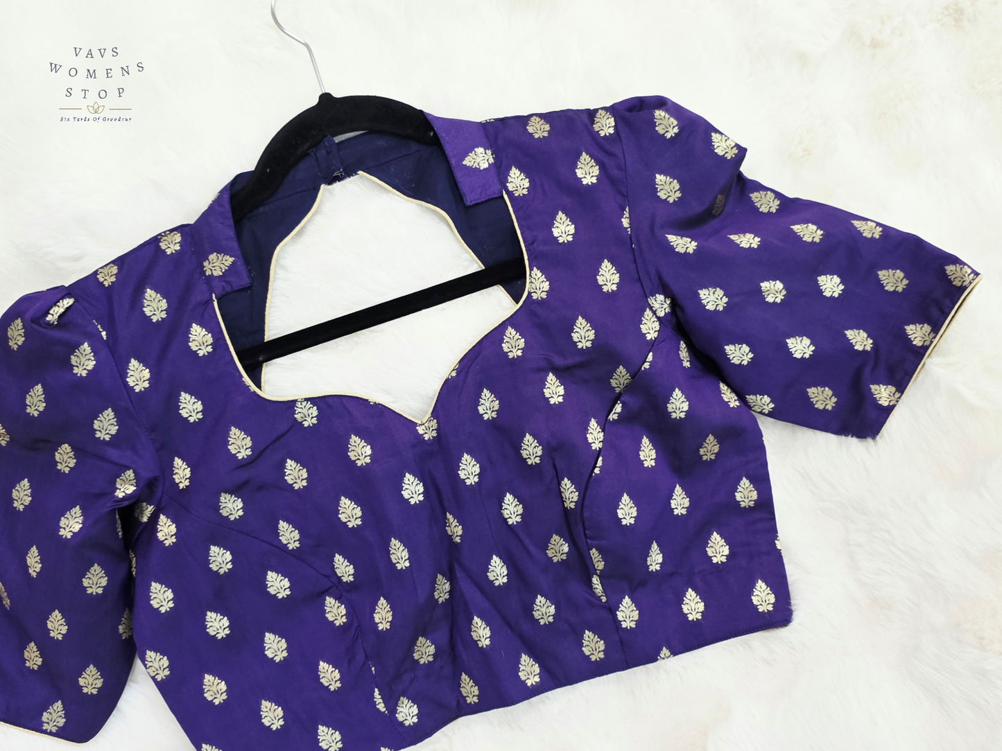 Luxury Royal Orchid Purple Benarasi Silk Stitched Blouse | Gold Butta Weave | Size 38-44