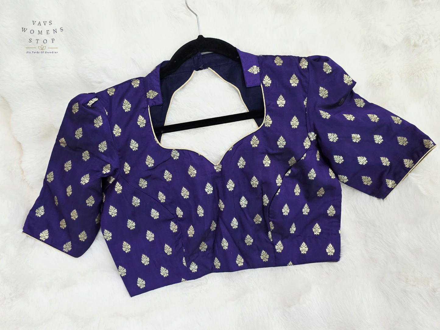 Luxury Royal Orchid Purple Benarasi Silk Stitched Blouse | Gold Butta Weave | Size 38-44