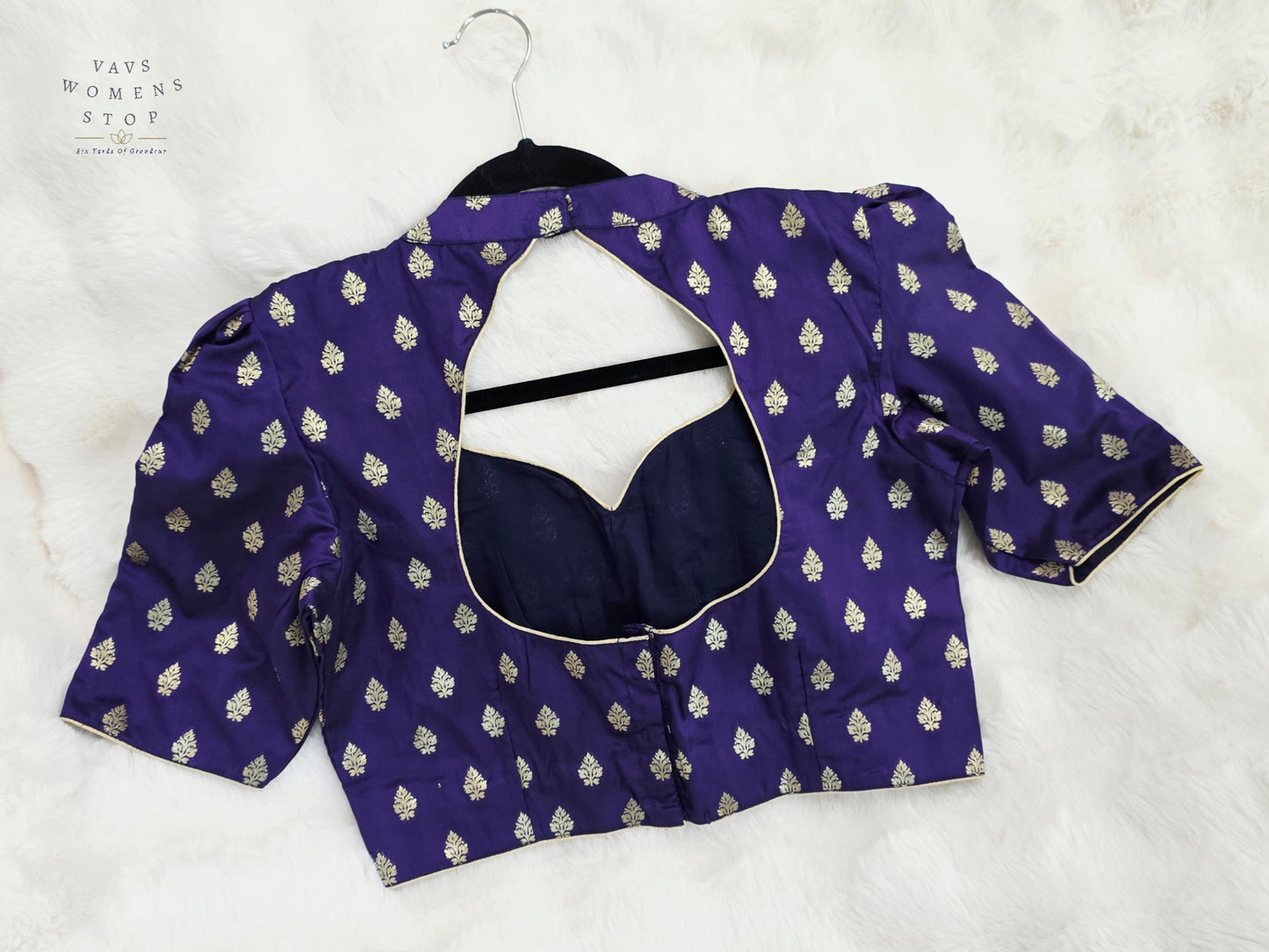 Luxury Royal Orchid Purple Benarasi Silk Stitched Blouse | Gold Butta Weave | Size 38-44