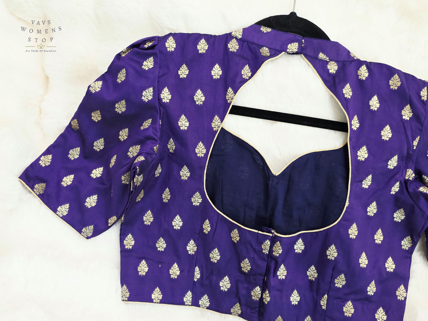 Luxury Royal Orchid Purple Benarasi Silk Stitched Blouse | Gold Butta Weave | Size 38-44