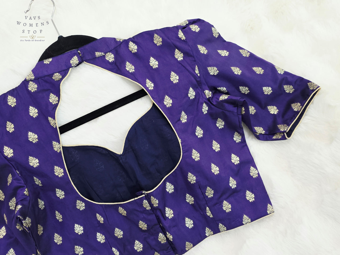 Luxury Royal Orchid Purple Benarasi Silk Stitched Blouse | Gold Butta Weave | Size 38-44