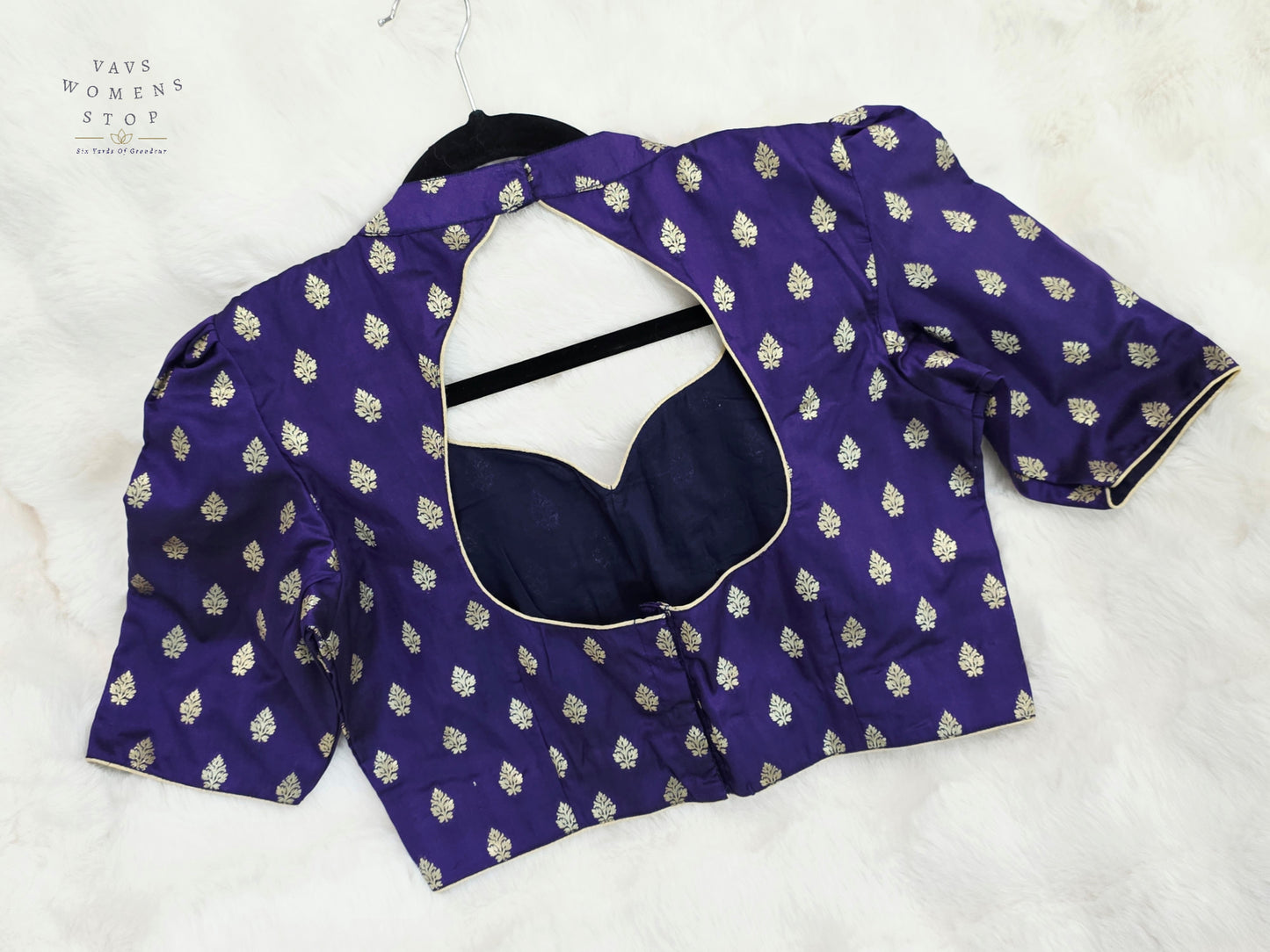 Luxury Royal Orchid Purple Benarasi Silk Stitched Blouse | Gold Butta Weave | Size 38-44