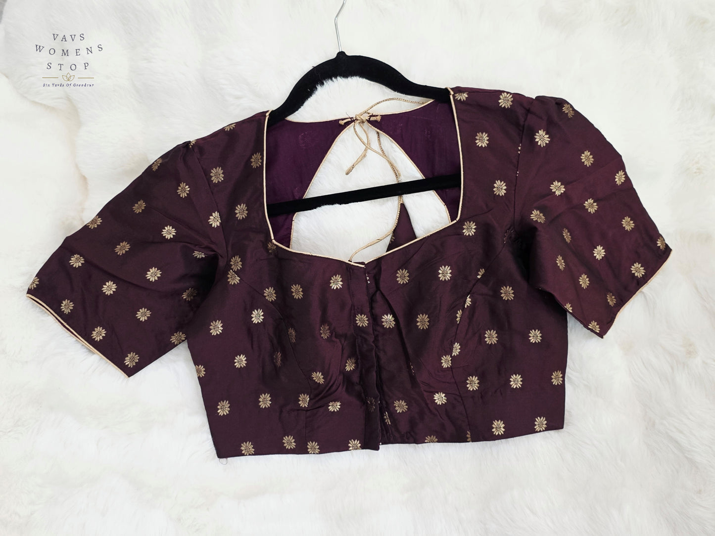 Royal Aubergine Plum Benarasi Silk Stitched Blouse | Ready-to-Wear Designer Blouse