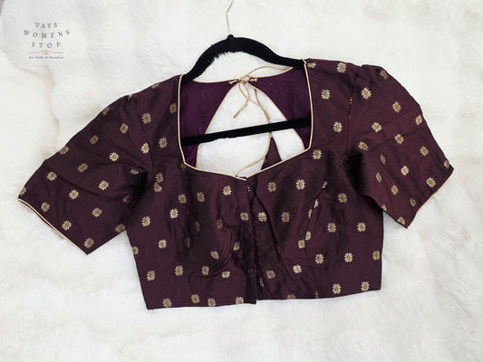 Royal Aubergine Plum Benarasi Silk Stitched Blouse | Ready-to-Wear Designer Blouse