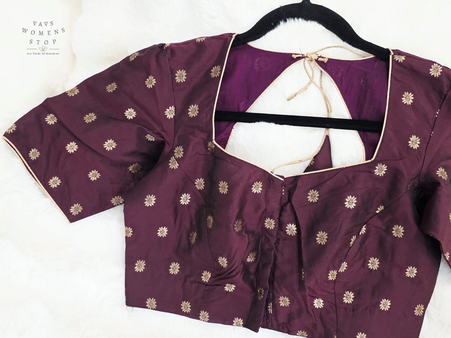 Royal Aubergine Plum Benarasi Silk Stitched Blouse | Ready-to-Wear Designer Blouse