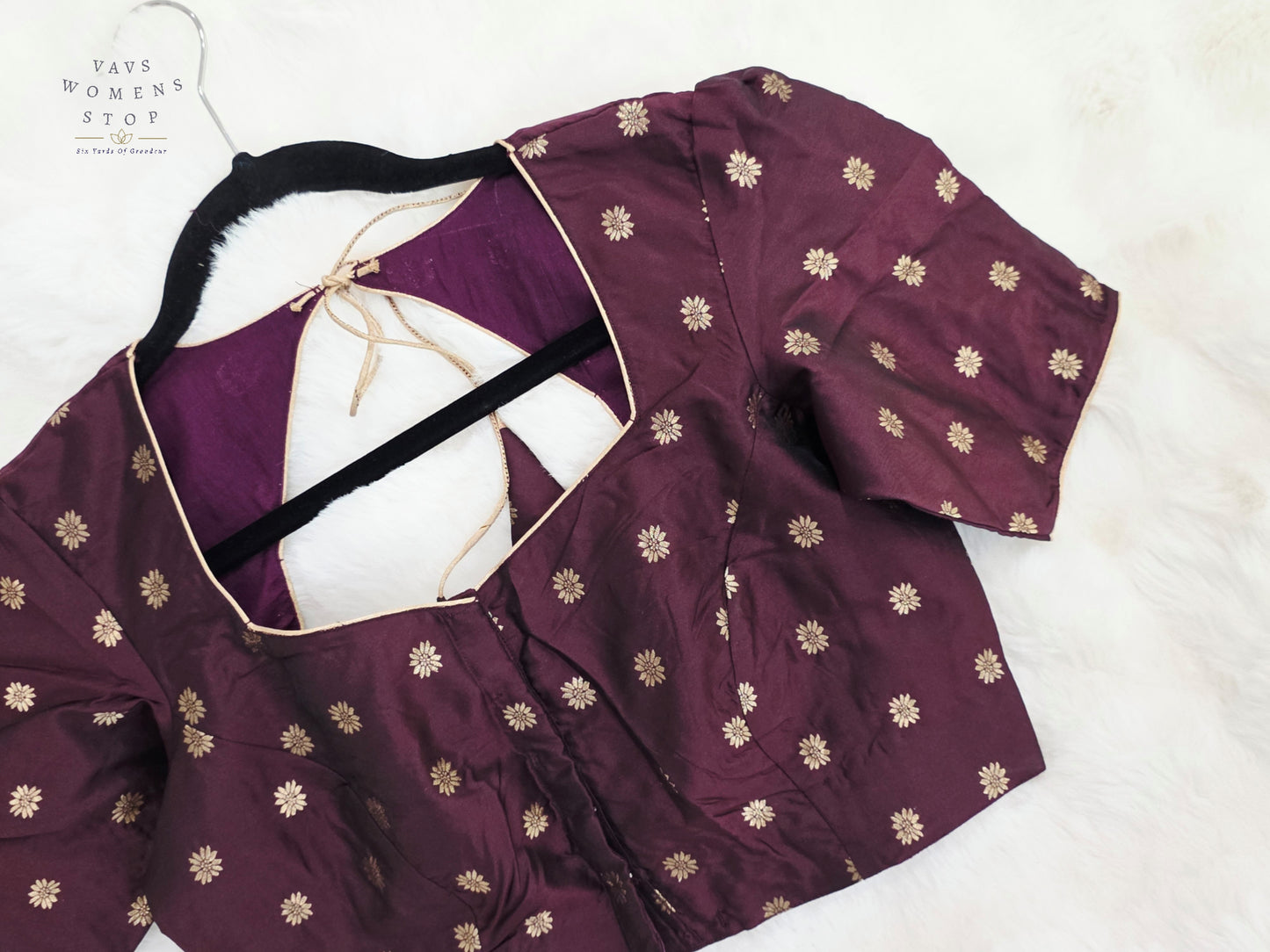 Royal Aubergine Plum Benarasi Silk Stitched Blouse | Ready-to-Wear Designer Blouse