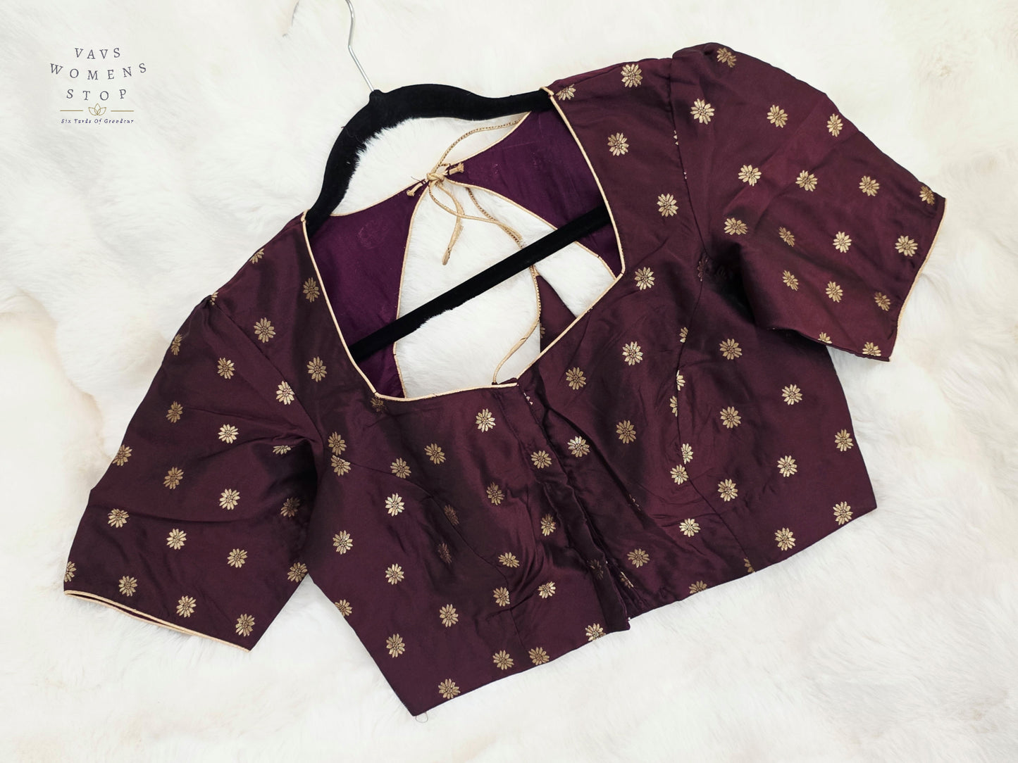 Royal Aubergine Plum Benarasi Silk Stitched Blouse | Ready-to-Wear Designer Blouse