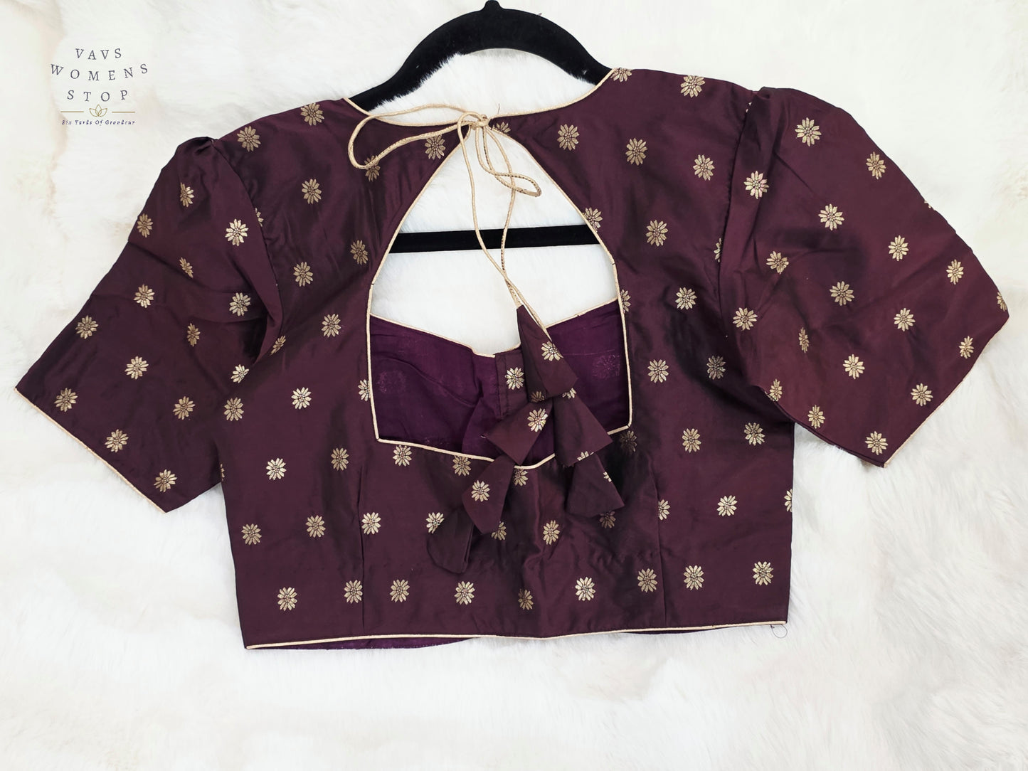 Royal Aubergine Plum Benarasi Silk Stitched Blouse | Ready-to-Wear Designer Blouse