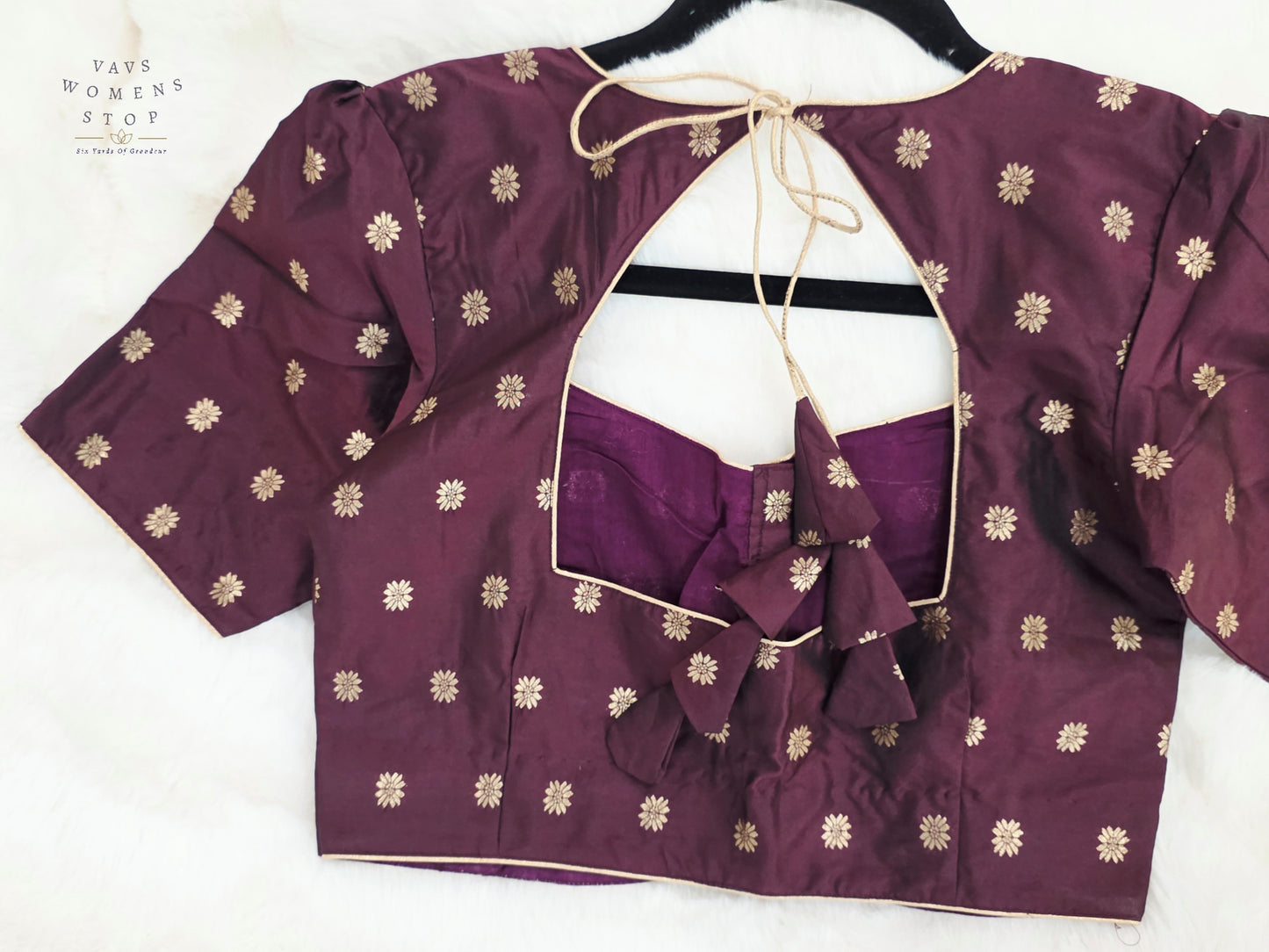 Royal Aubergine Plum Benarasi Silk Stitched Blouse | Ready-to-Wear Designer Blouse