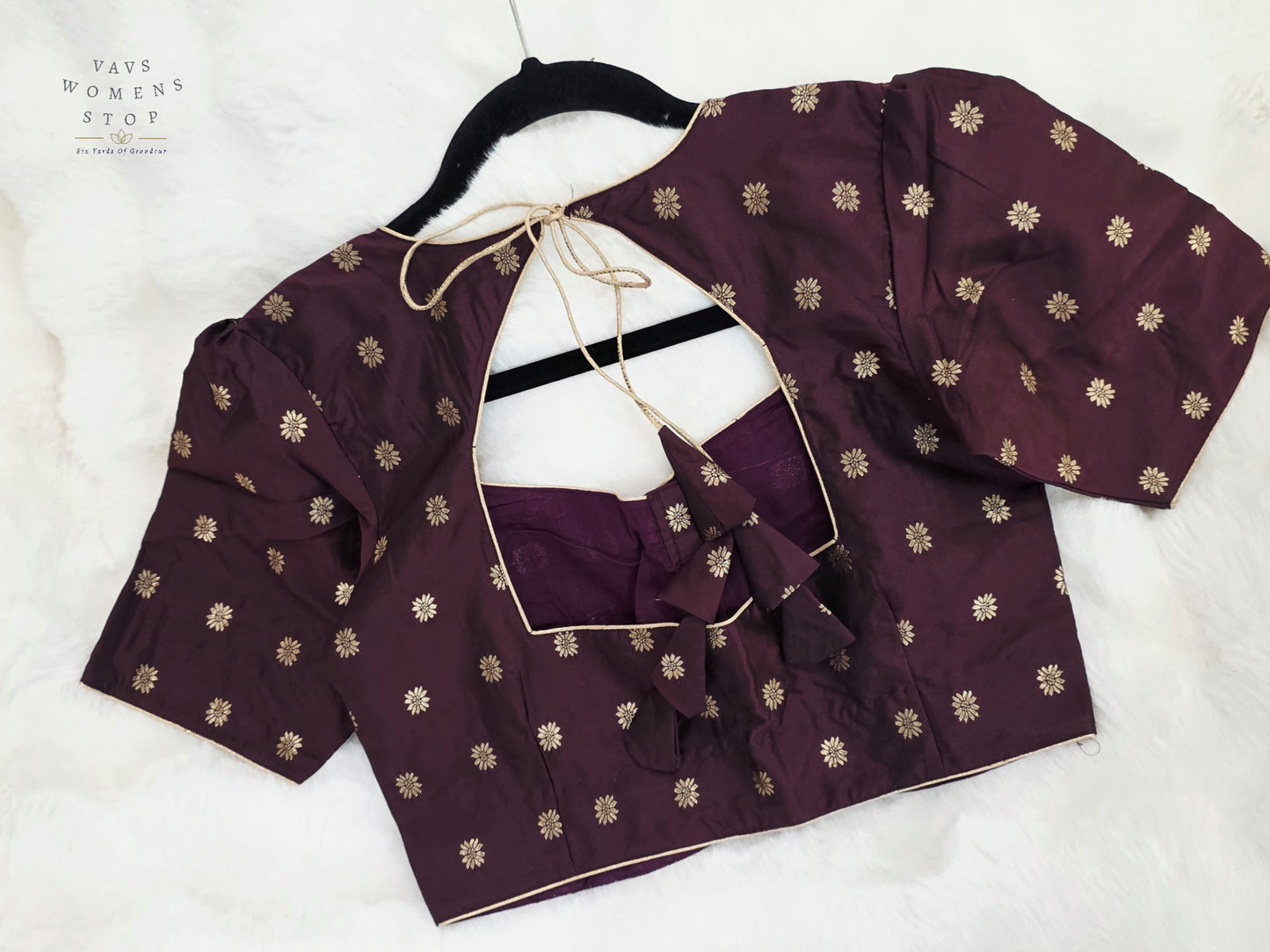 Royal Aubergine Plum Benarasi Silk Stitched Blouse | Ready-to-Wear Designer Blouse