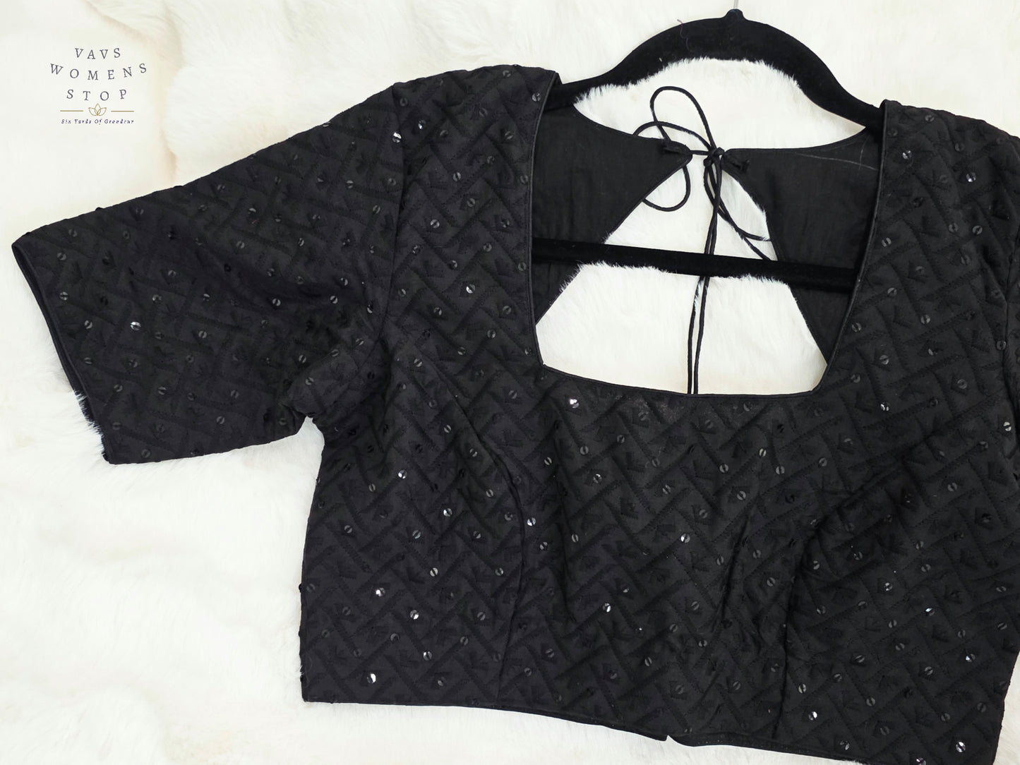 Midnight Noir Cotton Chikankari Style Embroidered Sequins Designer Blouse