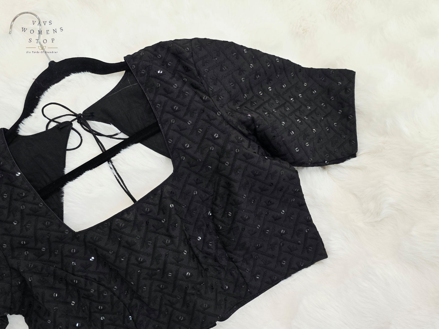Midnight Noir Cotton Chikankari Style Embroidered Sequins Designer Blouse