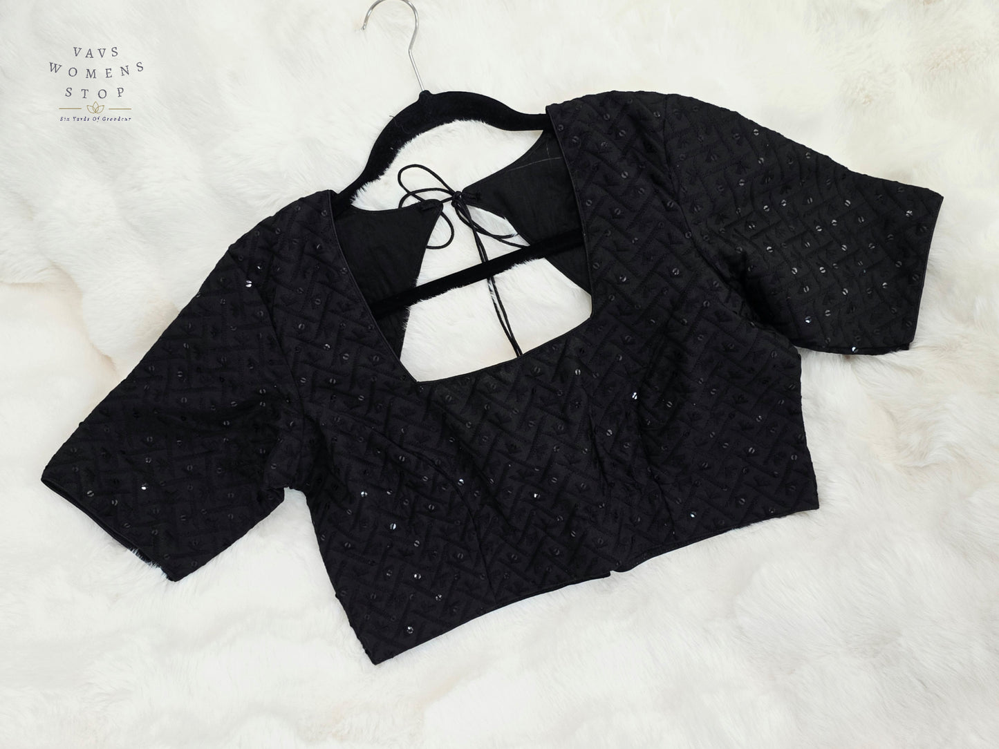 Midnight Noir Cotton Chikankari Style Embroidered Sequins Designer Blouse