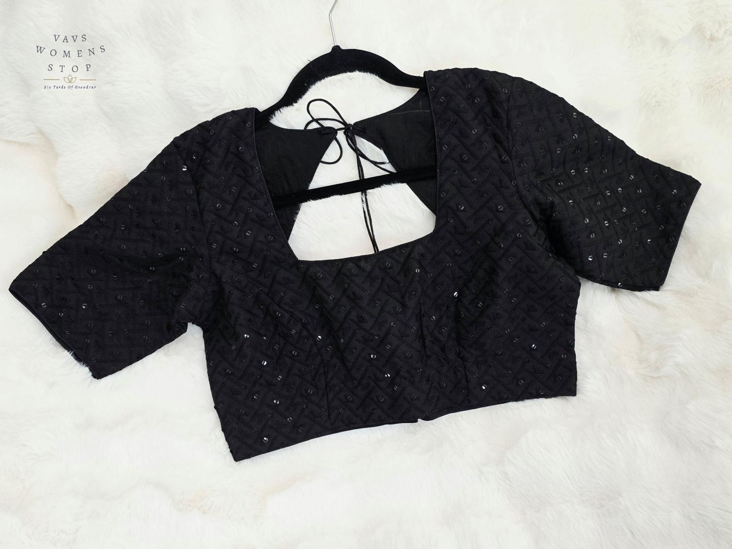 Midnight Noir Cotton Chikankari Style Embroidered Sequins Designer Blouse