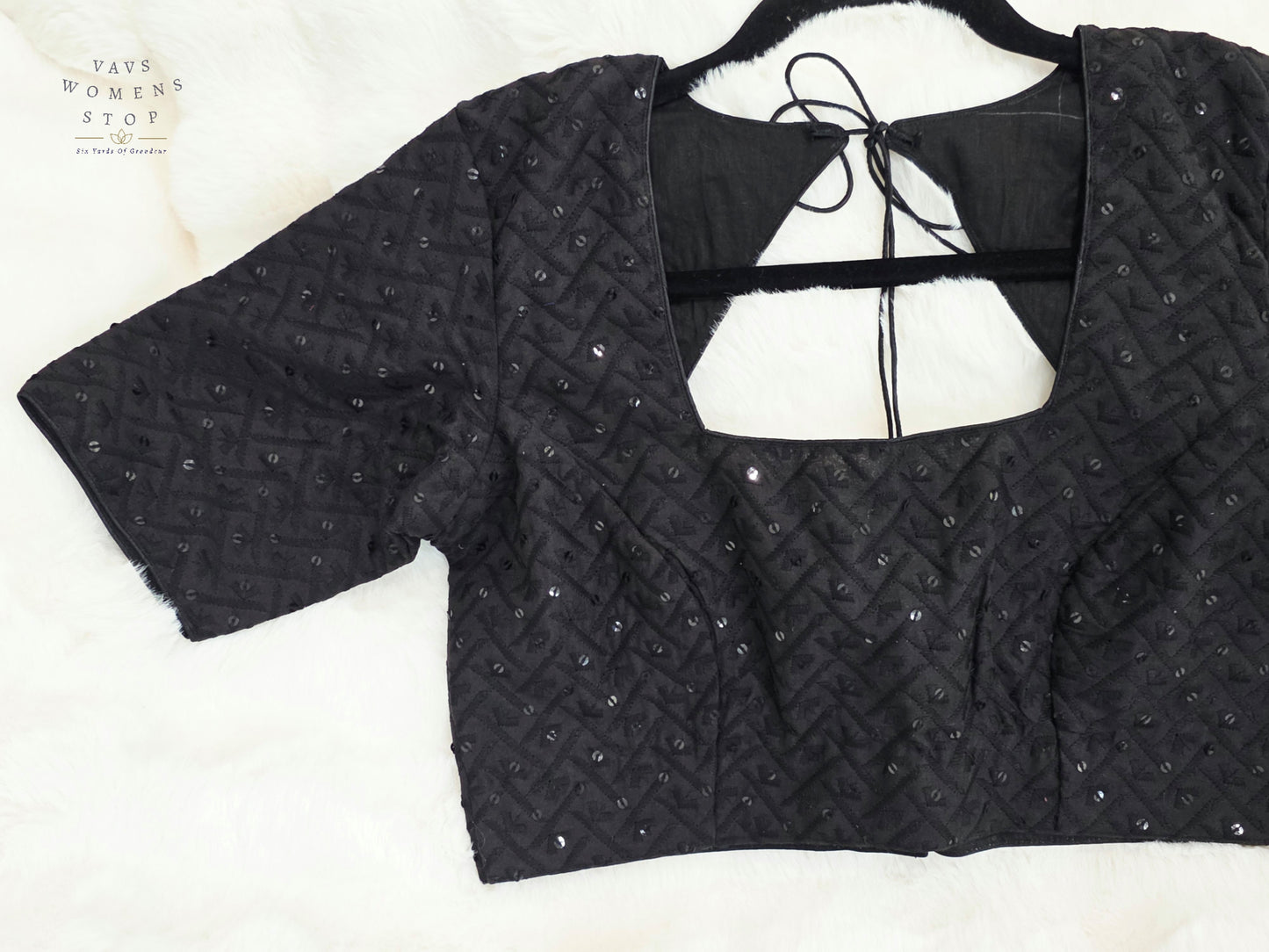 Midnight Noir Cotton Chikankari Style Embroidered Sequins Designer Blouse