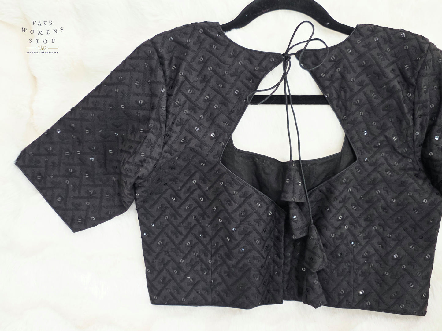 Midnight Noir Cotton Chikankari Style Embroidered Sequins Designer Blouse