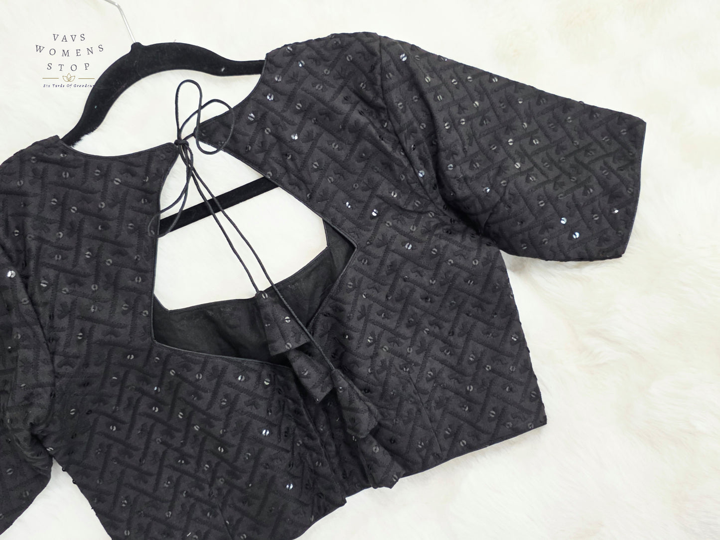 Midnight Noir Cotton Chikankari Style Embroidered Sequins Designer Blouse