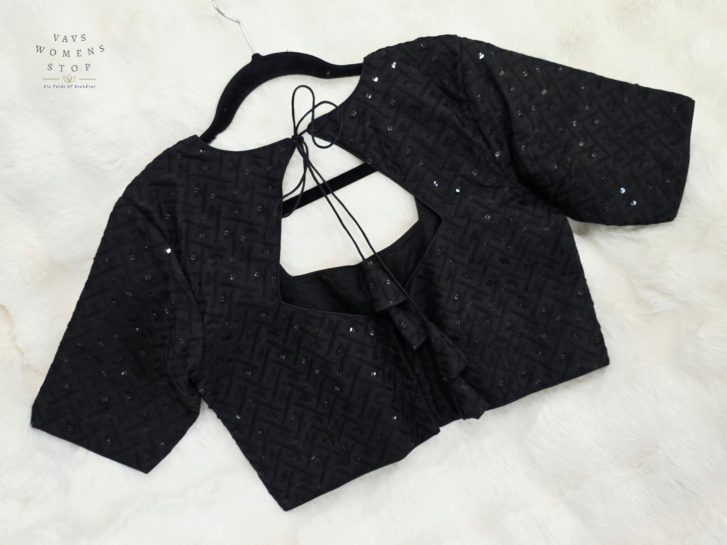 Midnight Noir Cotton Chikankari Style Embroidered Sequins Designer Blouse