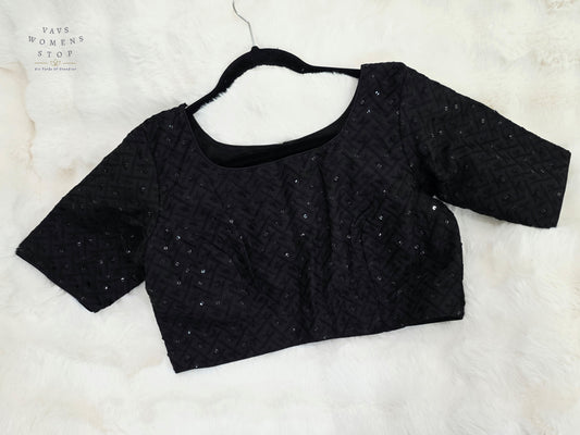 Midnight Noir Cotton Chikankari Style Embroidered Sequins Designer Blouse