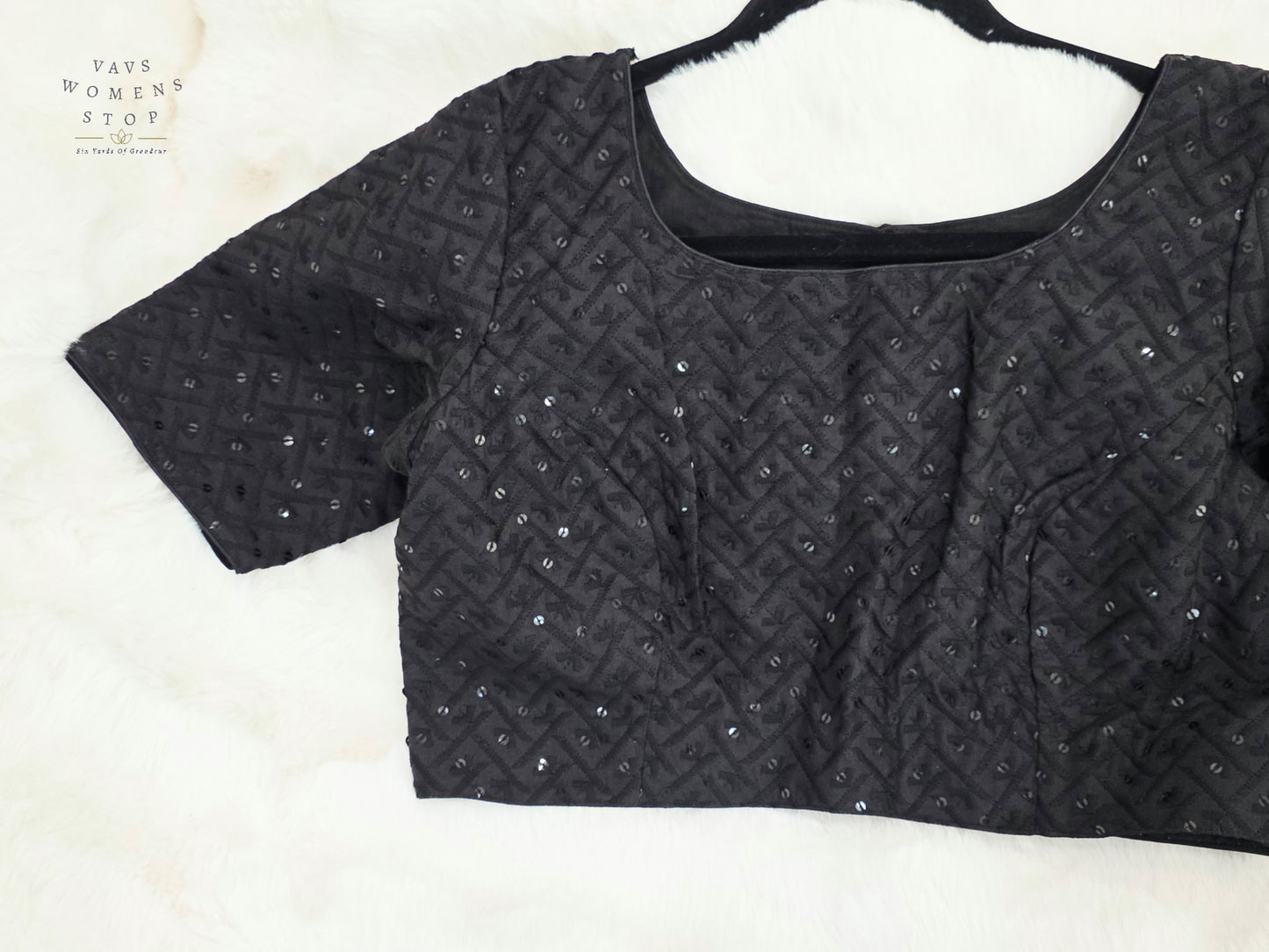 Midnight Noir Cotton Chikankari Style Embroidered Sequins Designer Blouse