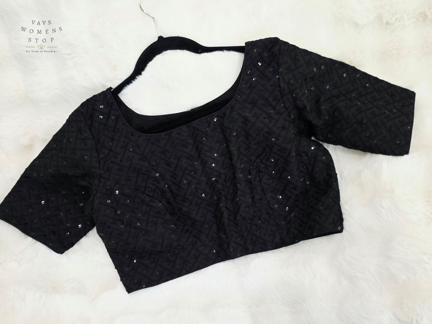 Midnight Noir Cotton Chikankari Style Embroidered Sequins Designer Blouse
