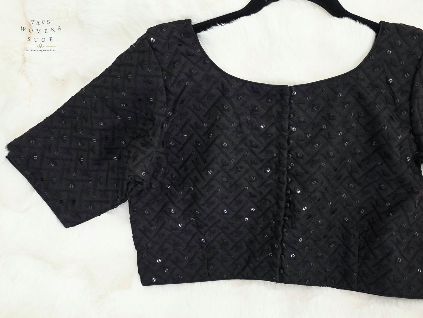 Midnight Noir Cotton Chikankari Style Embroidered Sequins Designer Blouse