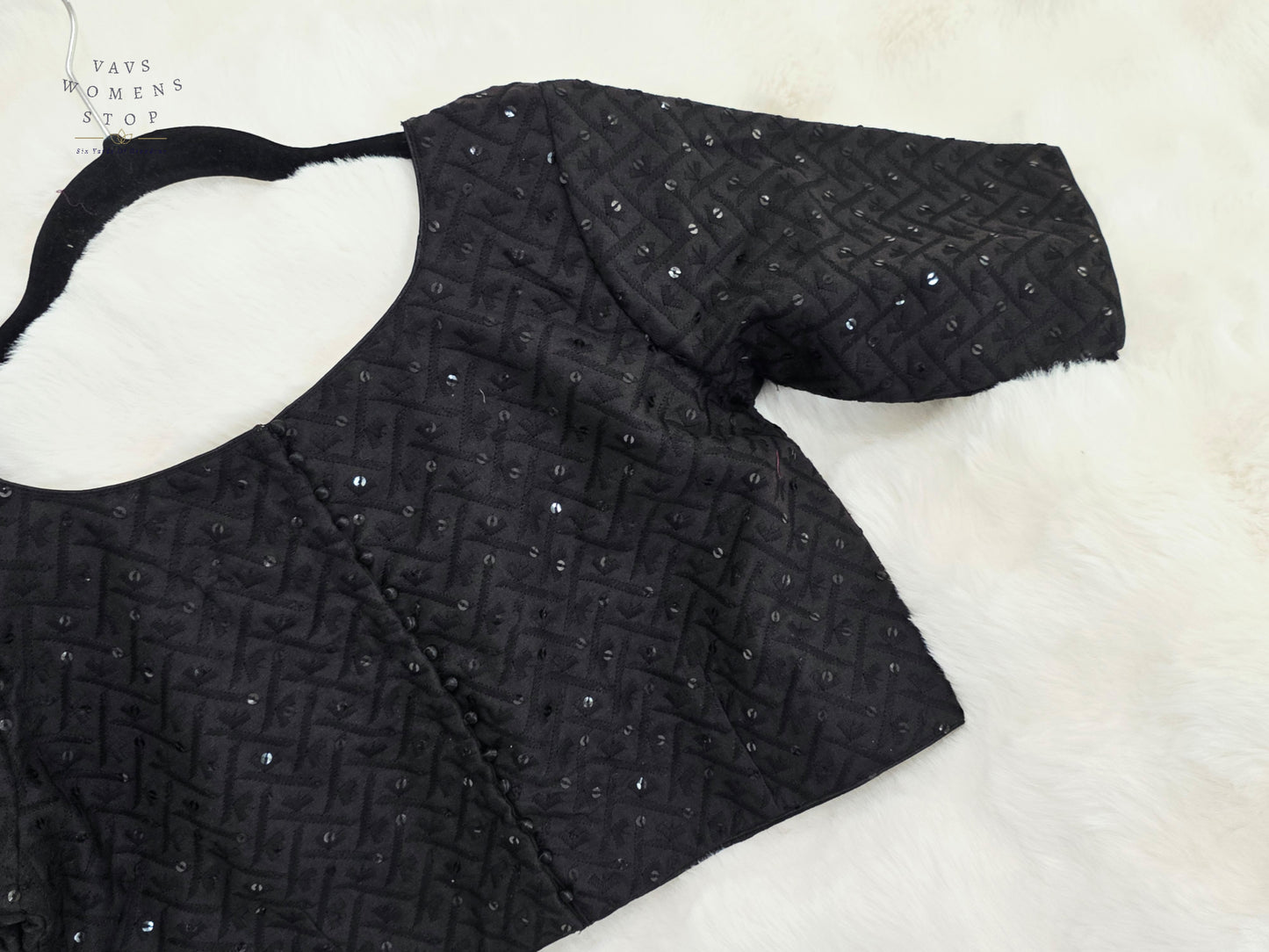 Midnight Noir Cotton Chikankari Style Embroidered Sequins Designer Blouse
