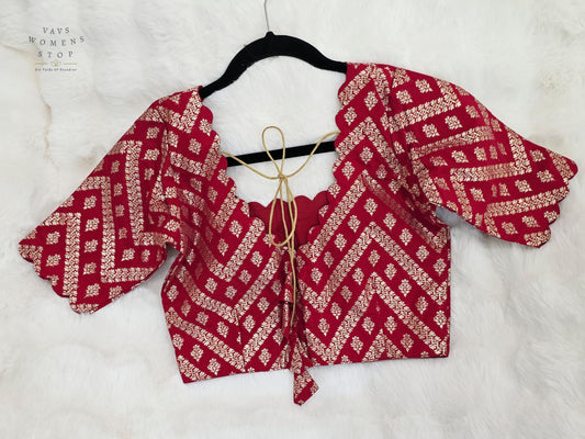 Royal Burgundy Maroon Munga Benarasi Silk Designer Stitched Blouse | Size 34-40