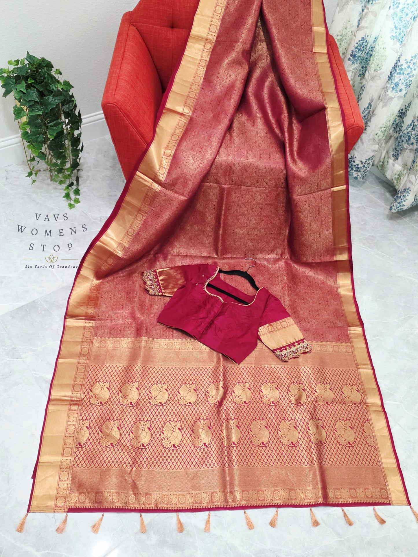 Royal Rosewood Maroon Pure Kanchi Double Warp Soft Silk Saree with Maggam Blouse Size 36-42