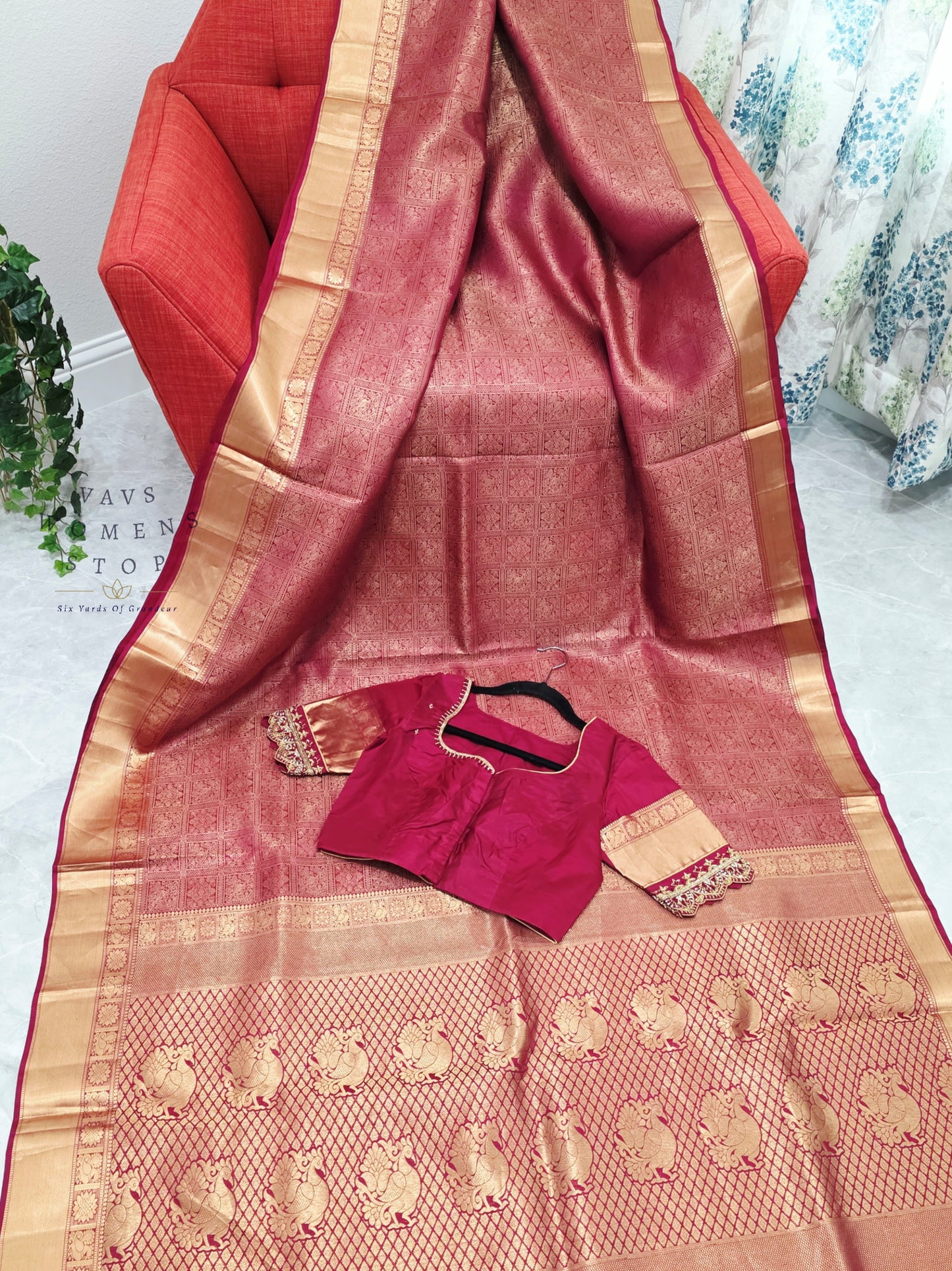 Royal Rosewood Maroon Pure Kanchi Double Warp Soft Silk Saree with Maggam Blouse Size 36-42