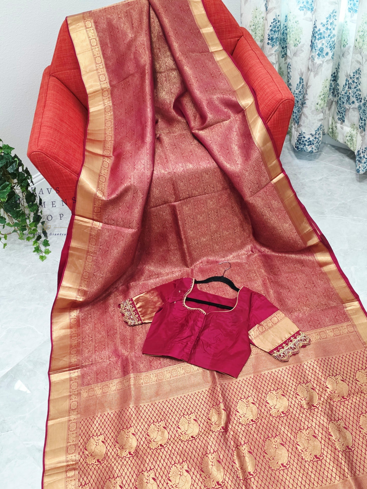 Royal Rosewood Maroon Pure Kanchi Double Warp Soft Silk Saree with Maggam Blouse Size 36-42