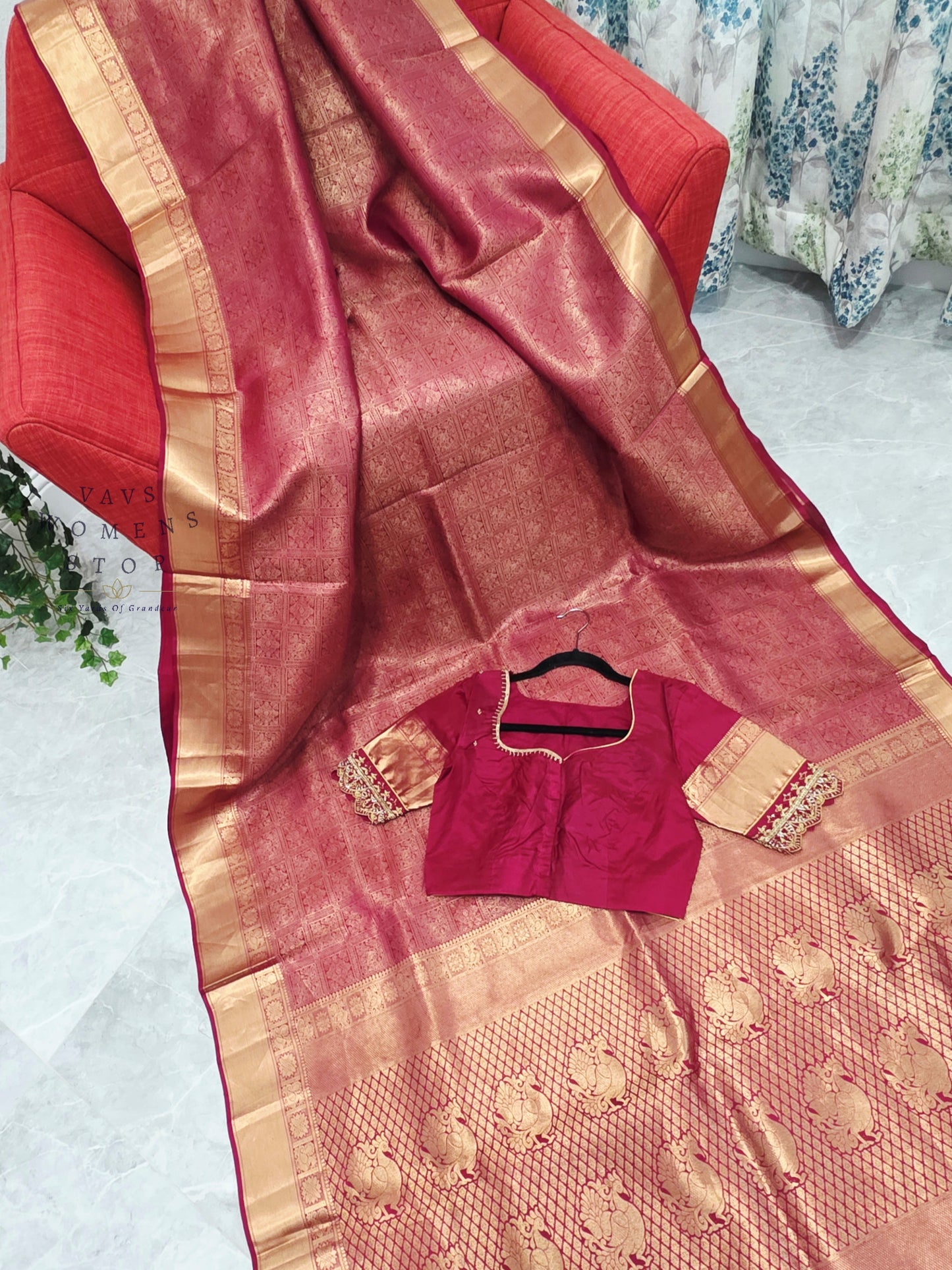 Royal Rosewood Maroon Pure Kanchi Double Warp Soft Silk Saree with Maggam Blouse Size 36-42