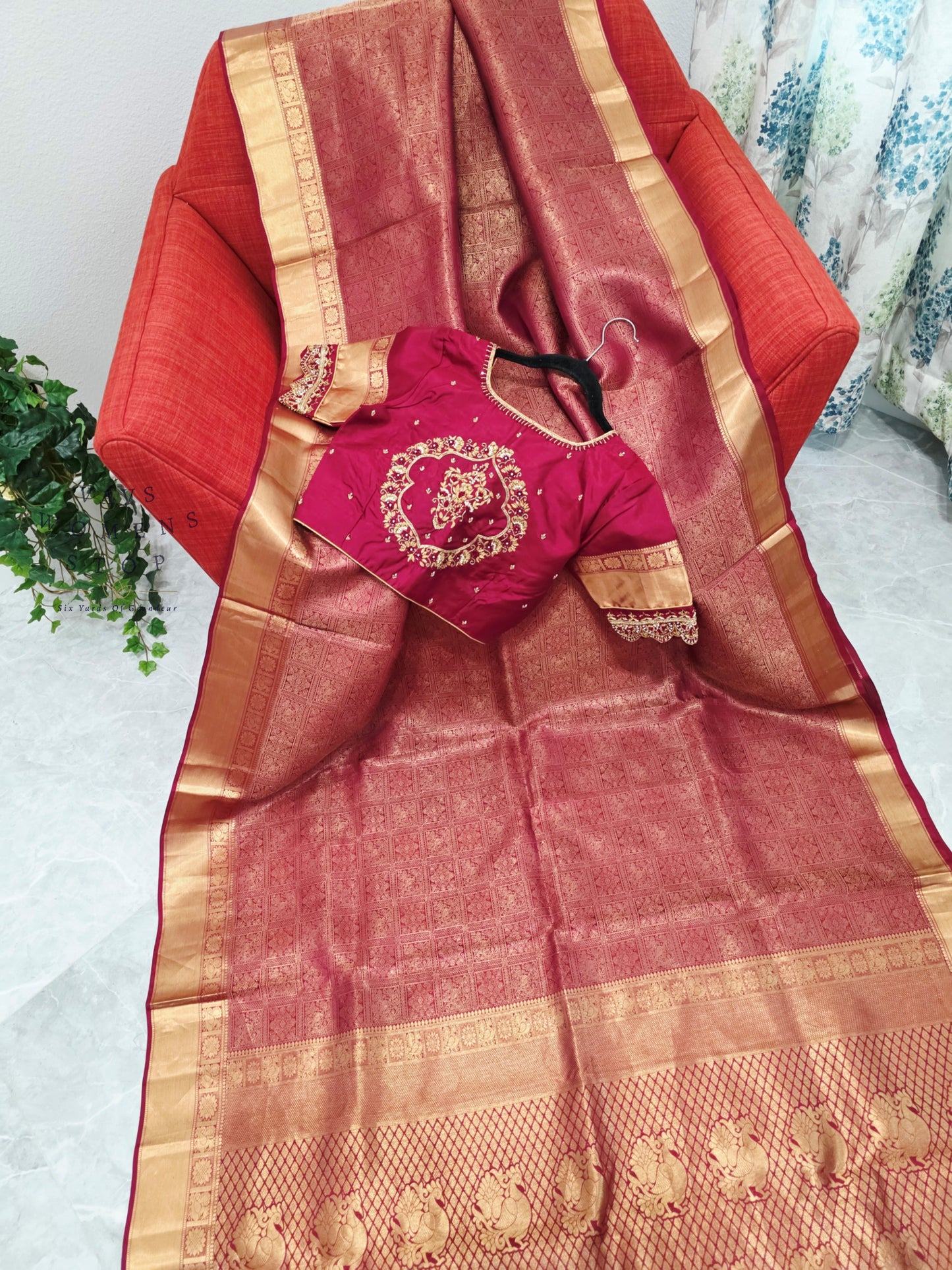 Royal Rosewood Maroon Pure Kanchi Double Warp Soft Silk Saree with Maggam Blouse Size 36-42