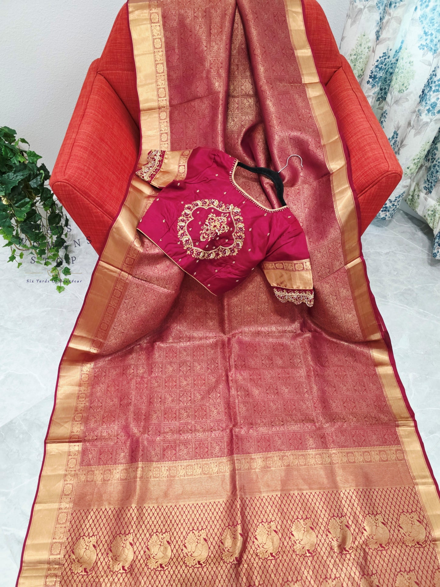 Royal Rosewood Maroon Pure Kanchi Double Warp Soft Silk Saree with Maggam Blouse Size 36-42
