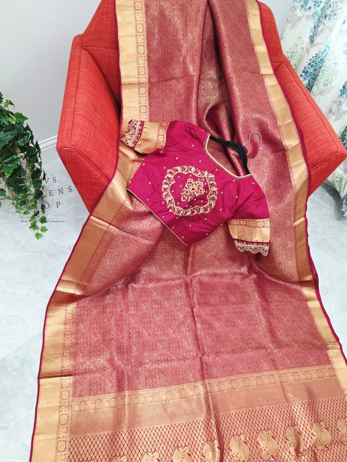 Royal Rosewood Maroon Pure Kanchi Double Warp Soft Silk Saree with Maggam Blouse Size 36-42