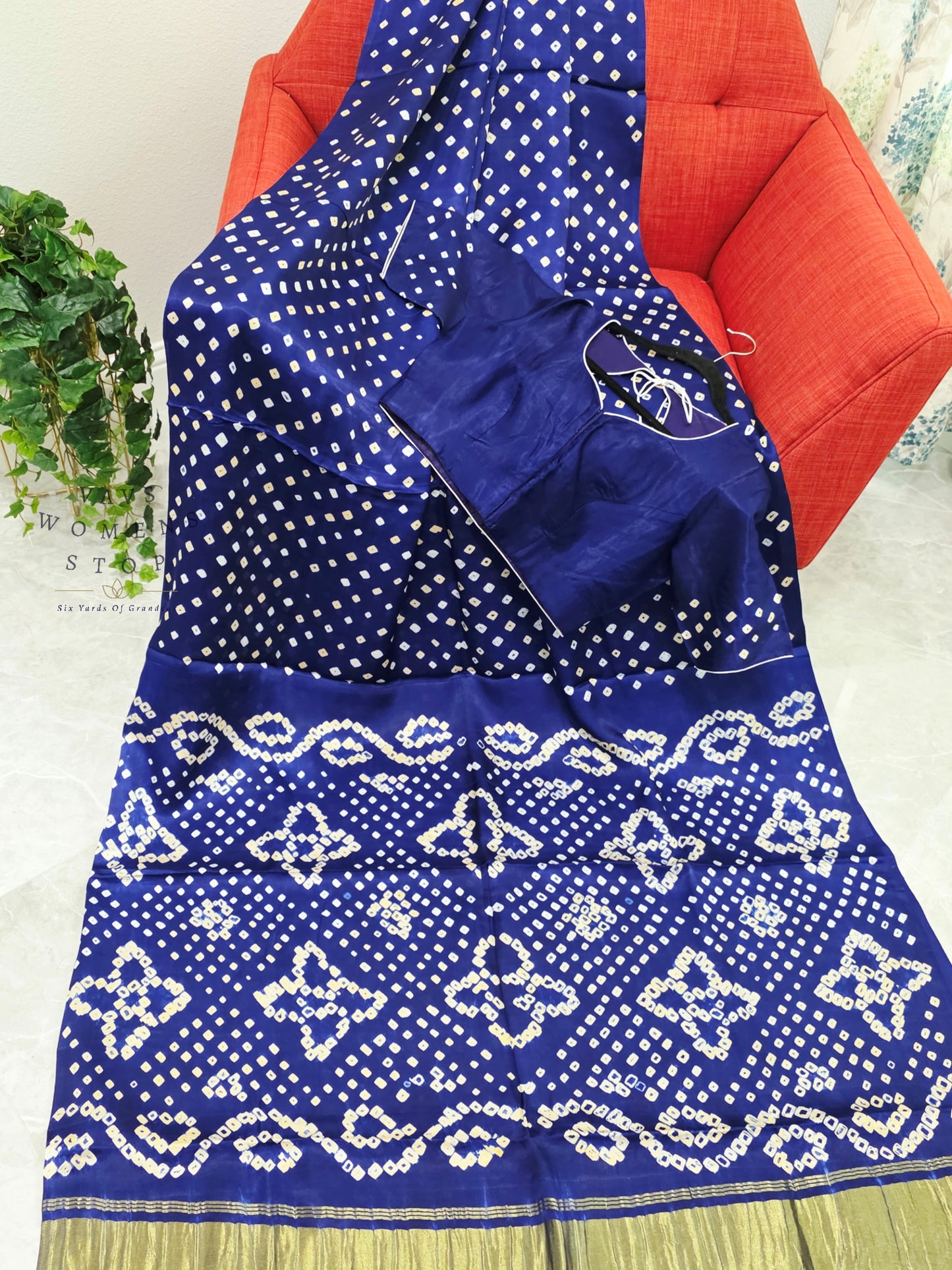 Royal Sapphire Blue Handmade Bandhani Pure Modal Silk Saree with Ready Blouse