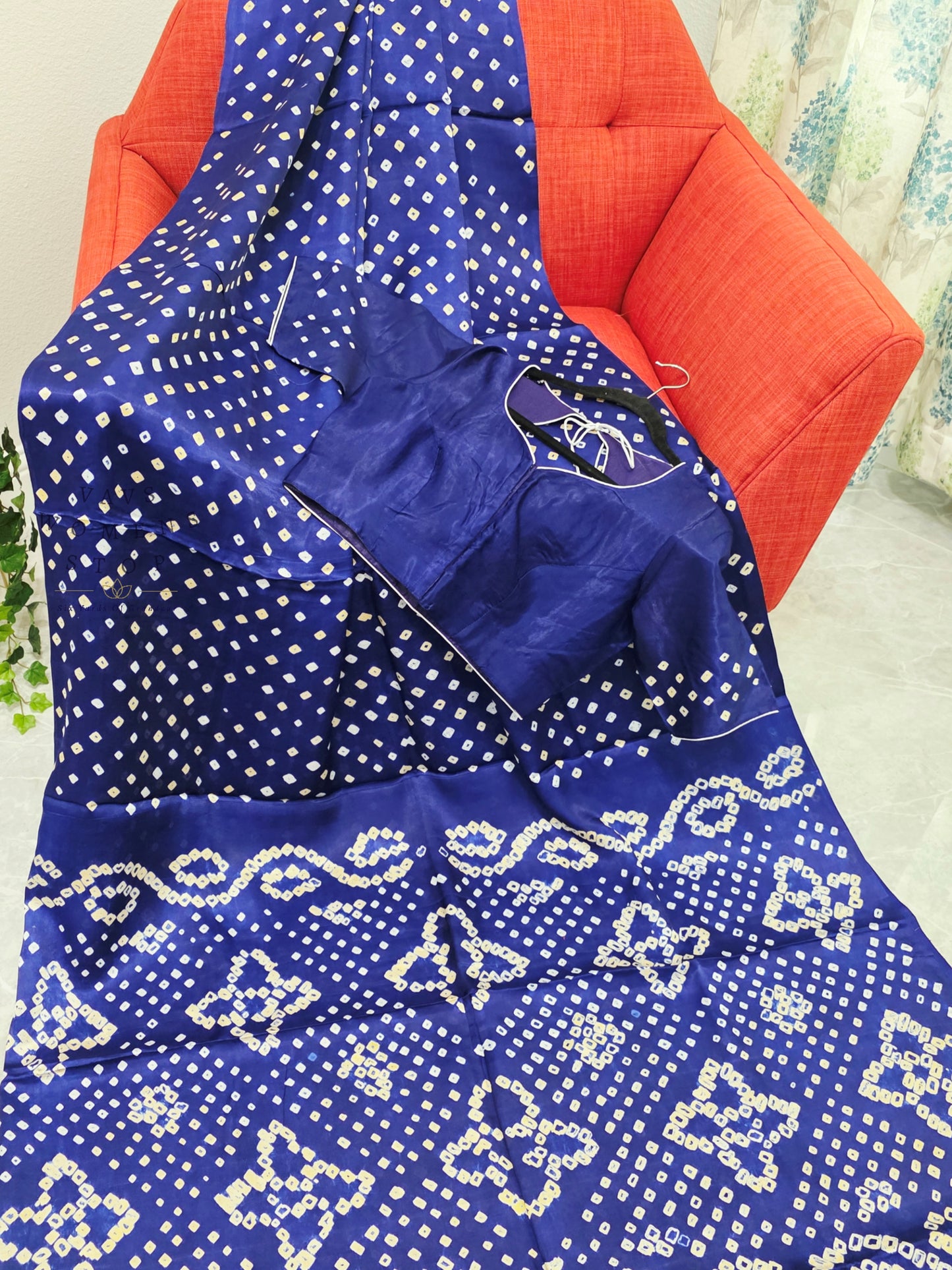 Royal Sapphire Blue Handmade Bandhani Pure Modal Silk Saree with Ready Blouse