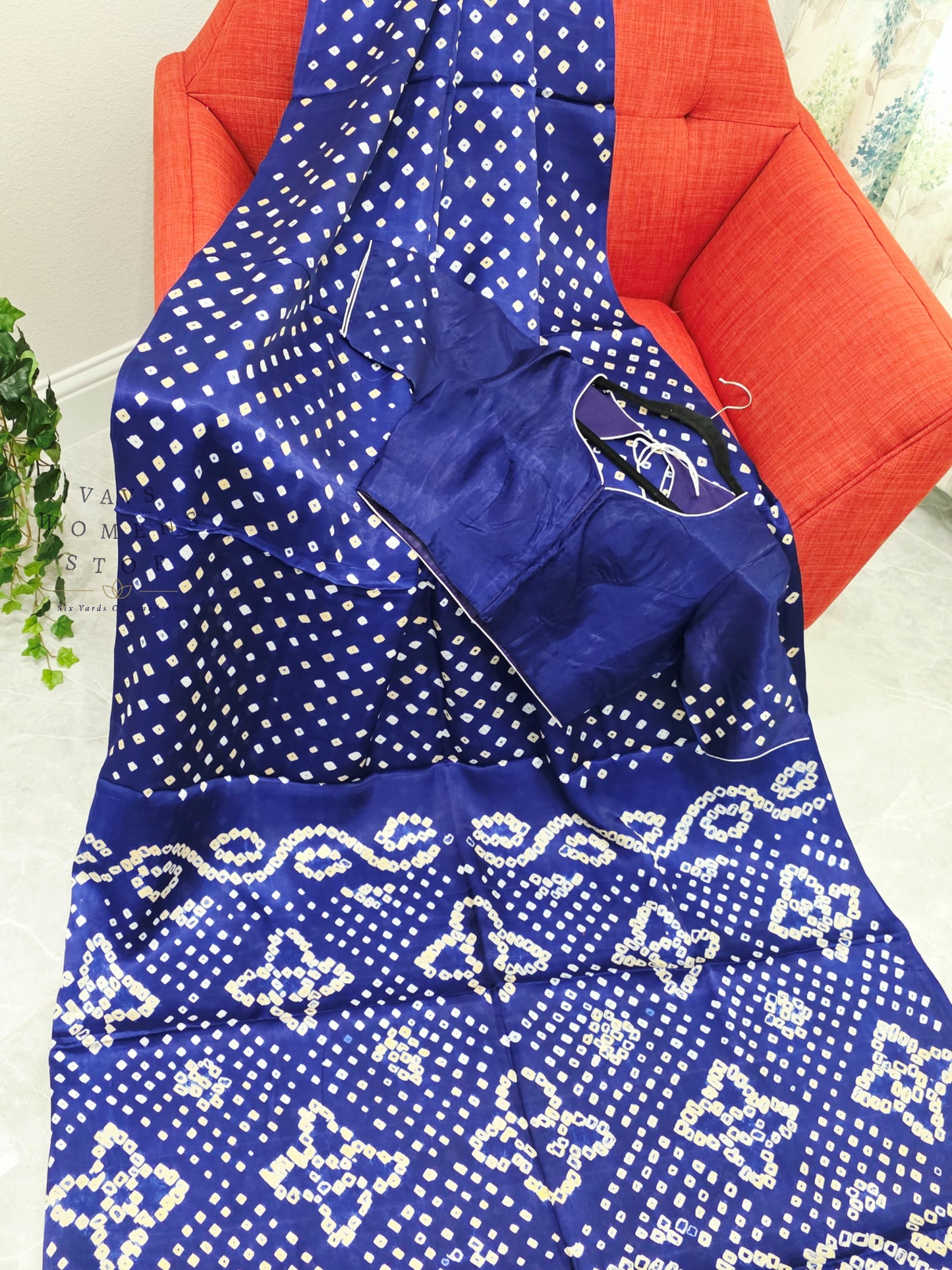 Royal Sapphire Blue Handmade Bandhani Pure Modal Silk Saree with Ready Blouse