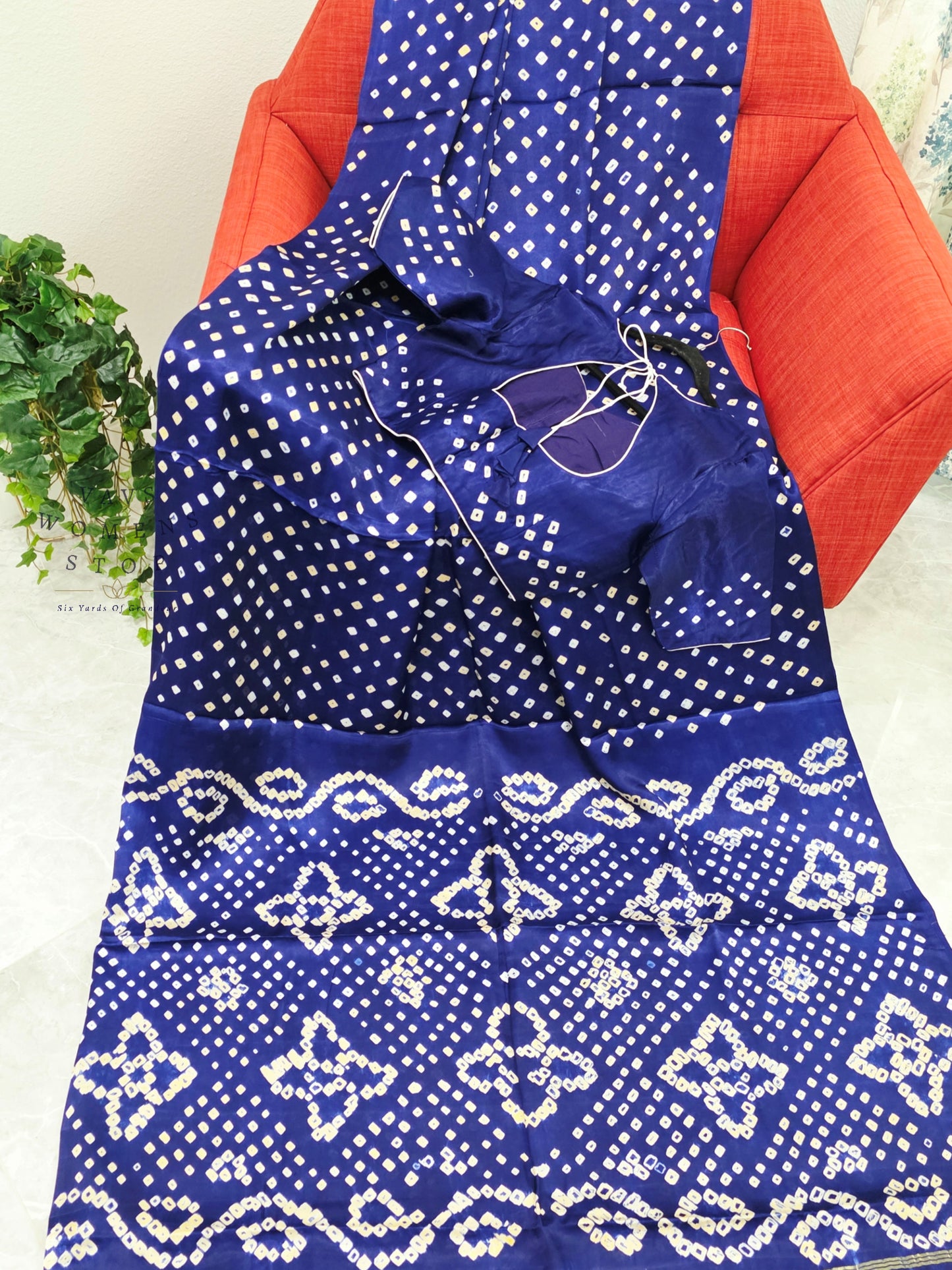 Royal Sapphire Blue Handmade Bandhani Pure Modal Silk Saree with Ready Blouse