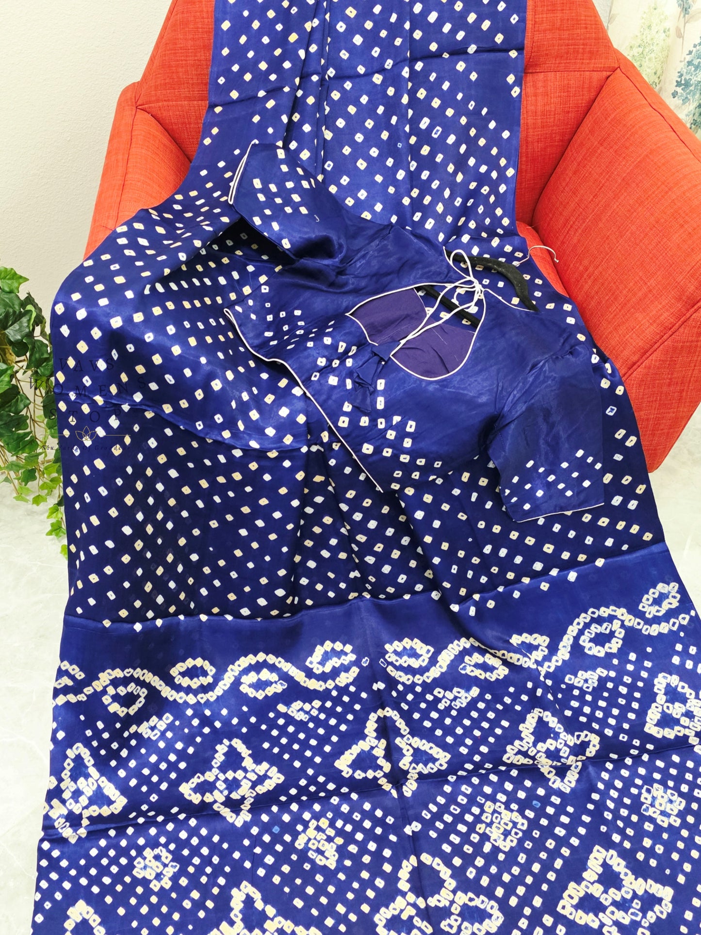 Royal Sapphire Blue Handmade Bandhani Pure Modal Silk Saree with Ready Blouse