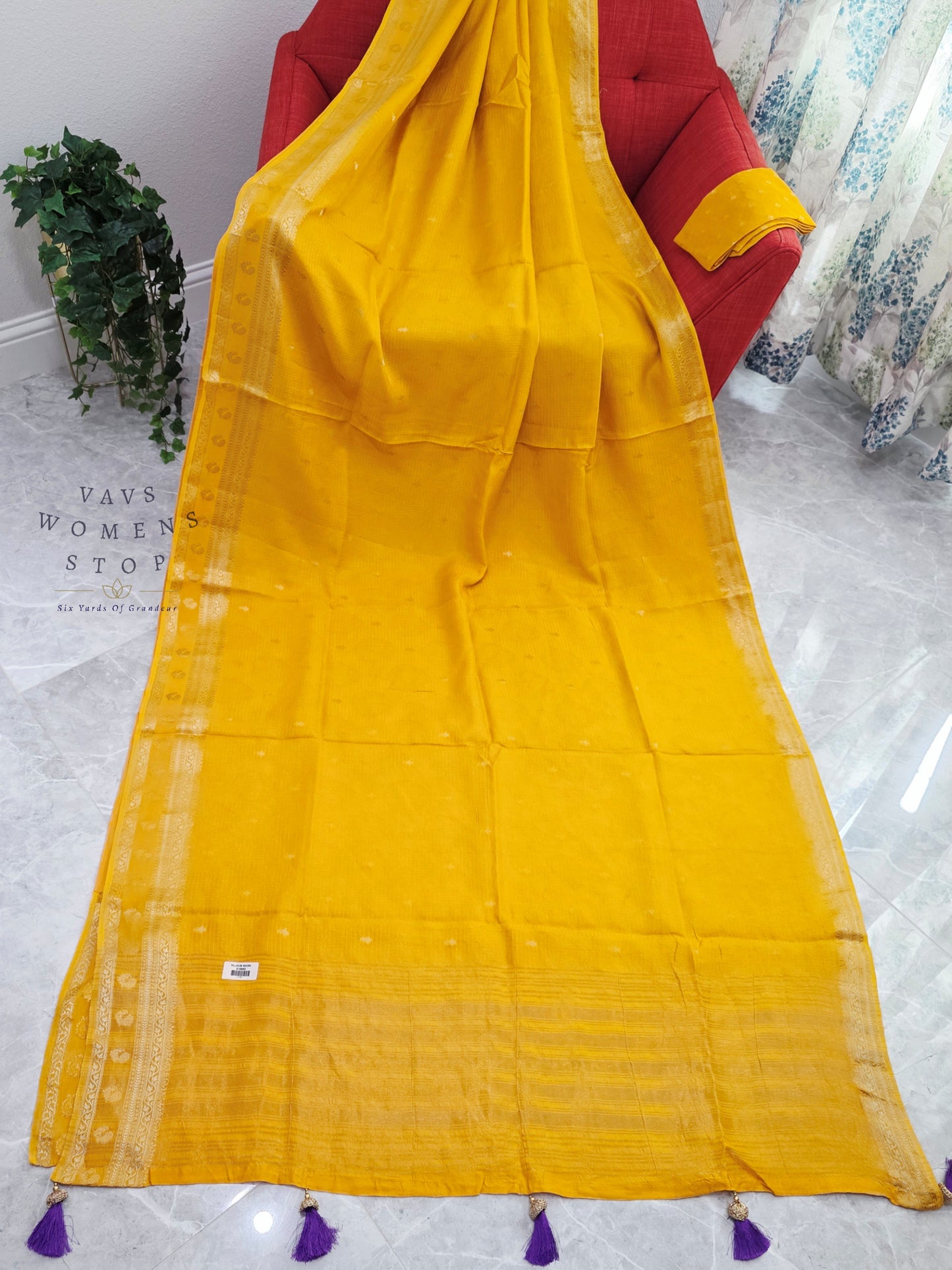 Sunlit Mustard Yellow Designer Munga Georgette Saree with Unstitched Blouse Piece