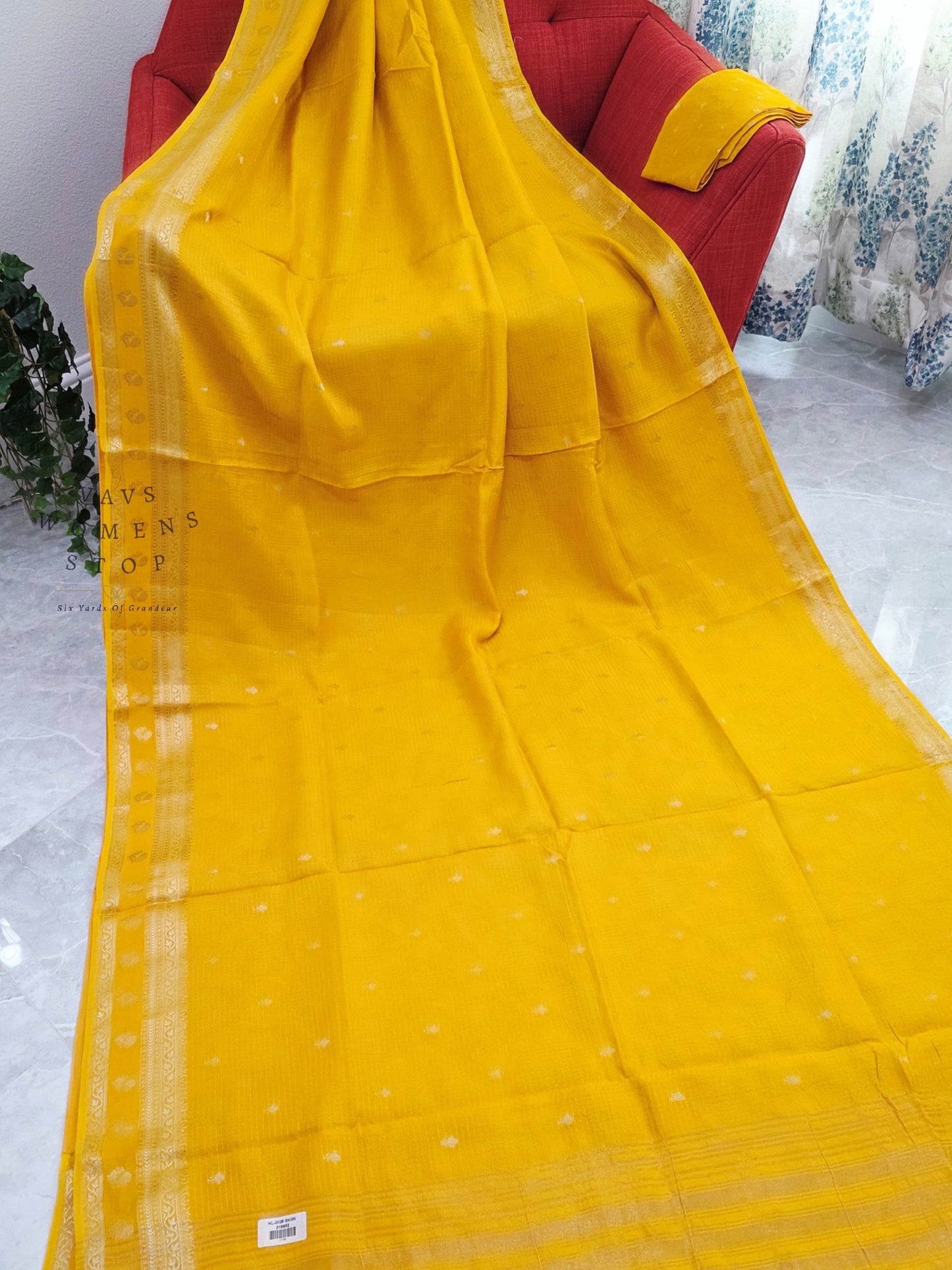 Sunlit Mustard Yellow Designer Munga Georgette Saree with Unstitched Blouse Piece