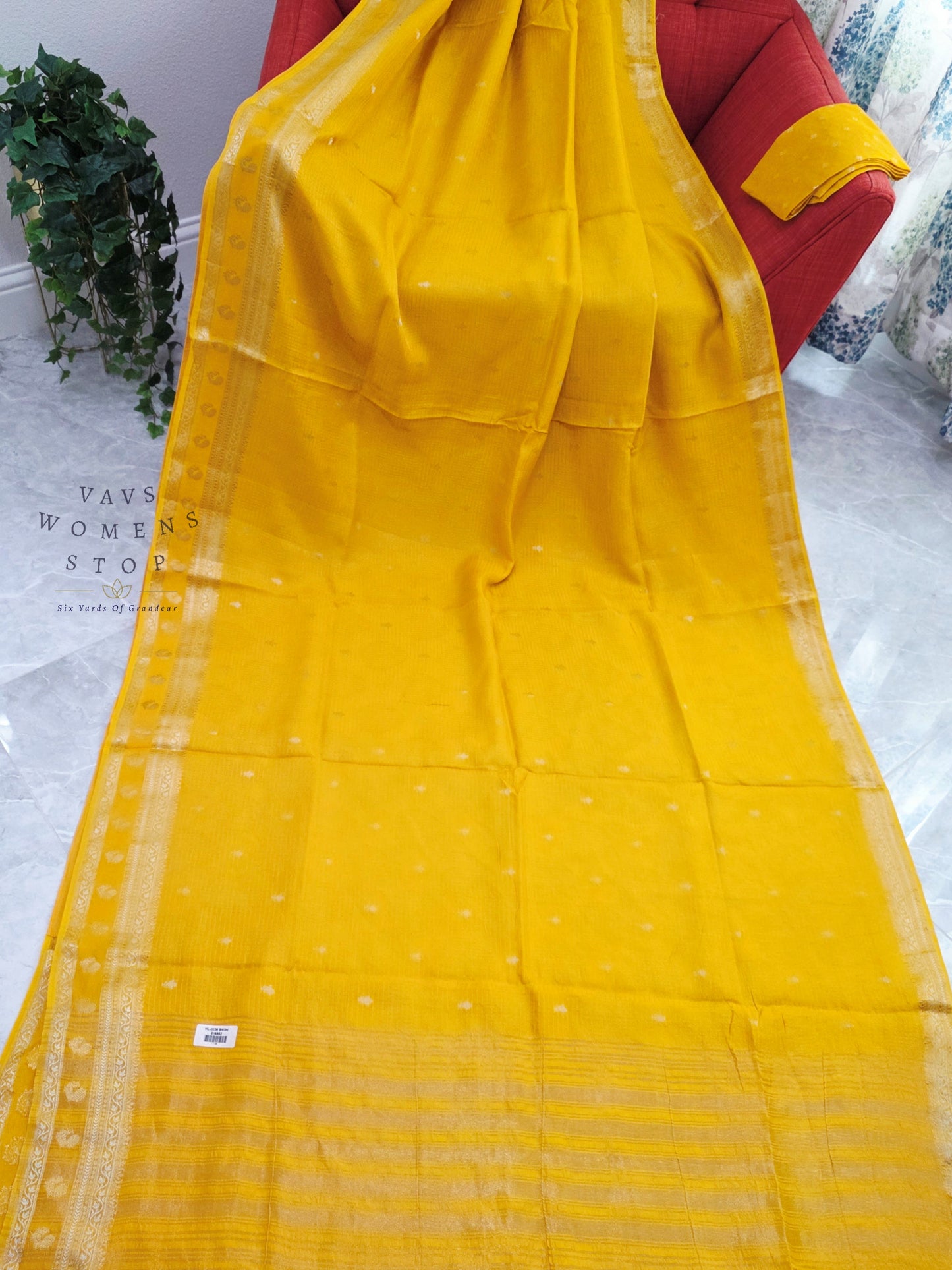 Sunlit Mustard Yellow Designer Munga Georgette Saree with Unstitched Blouse Piece