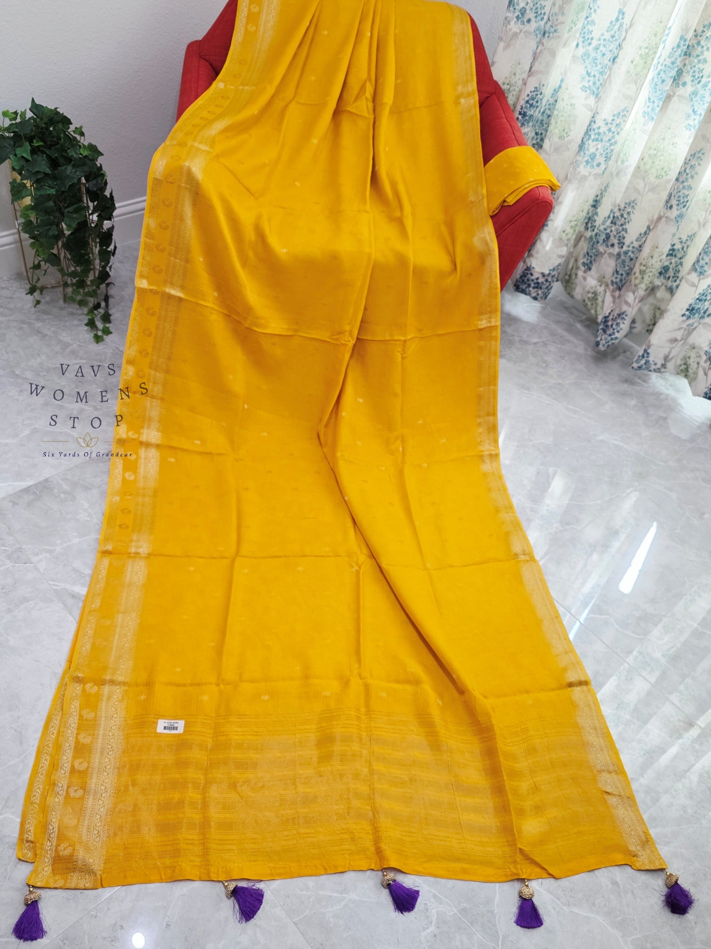 Sunlit Mustard Yellow Designer Munga Georgette Saree with Unstitched Blouse Piece