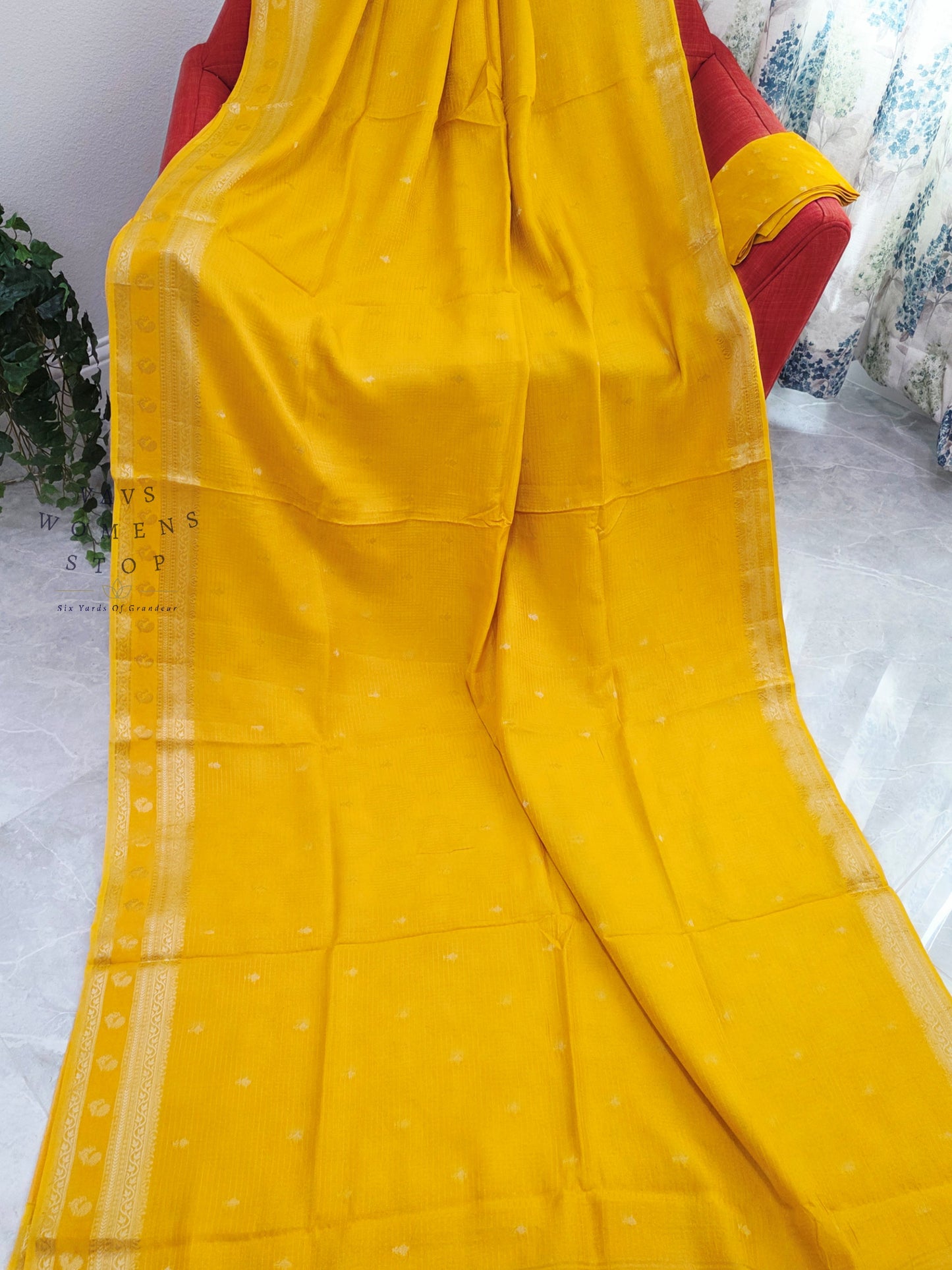 Sunlit Mustard Yellow Designer Munga Georgette Saree with Unstitched Blouse Piece
