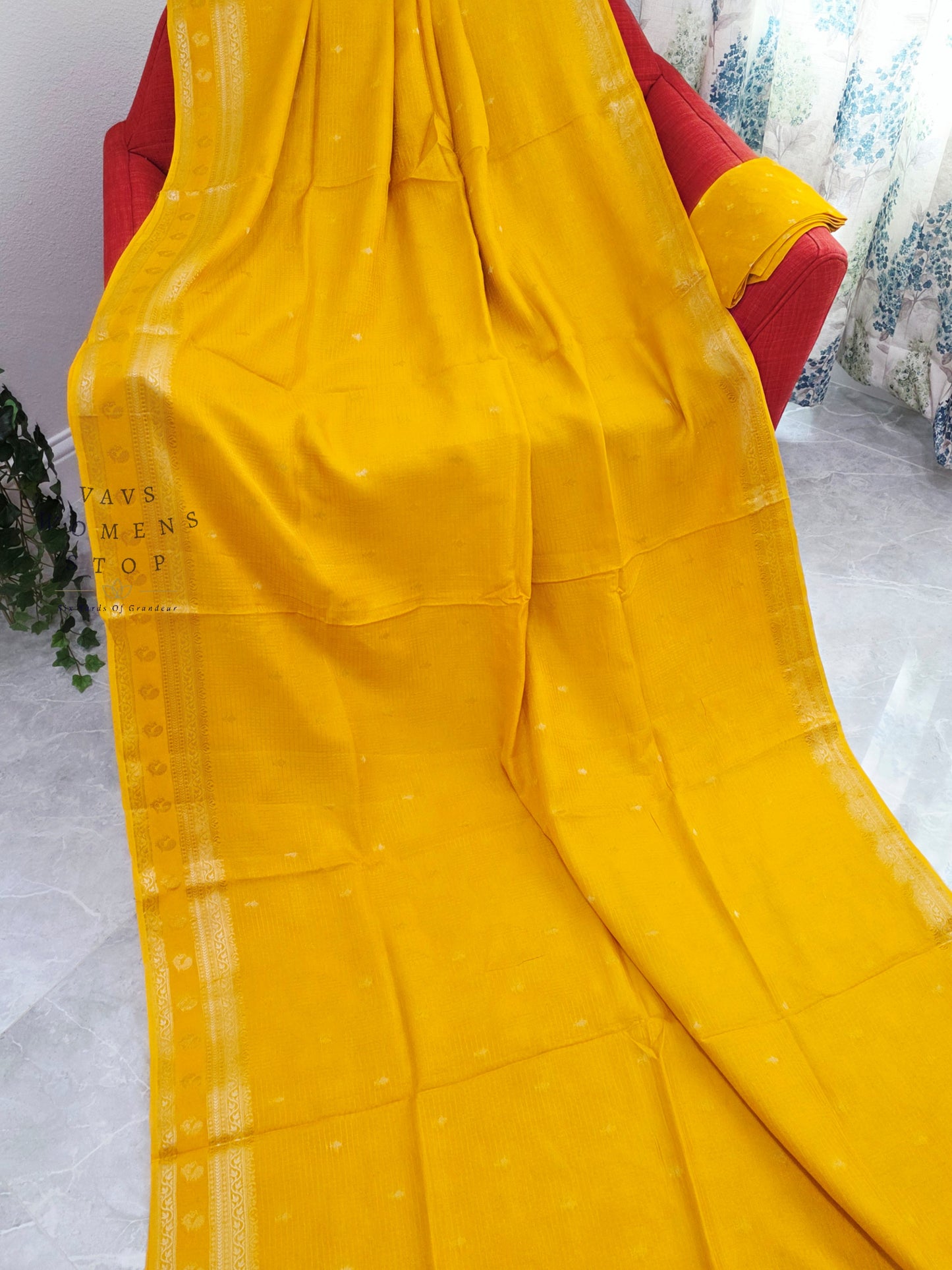Sunlit Mustard Yellow Designer Munga Georgette Saree with Unstitched Blouse Piece