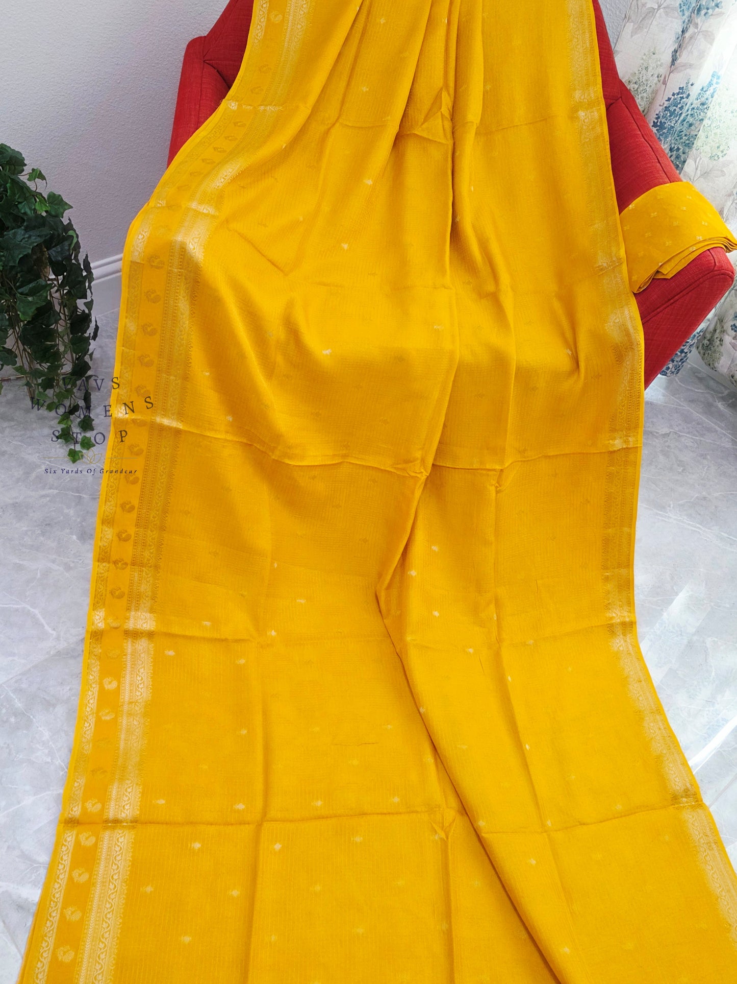 Sunlit Mustard Yellow Designer Munga Georgette Saree with Unstitched Blouse Piece