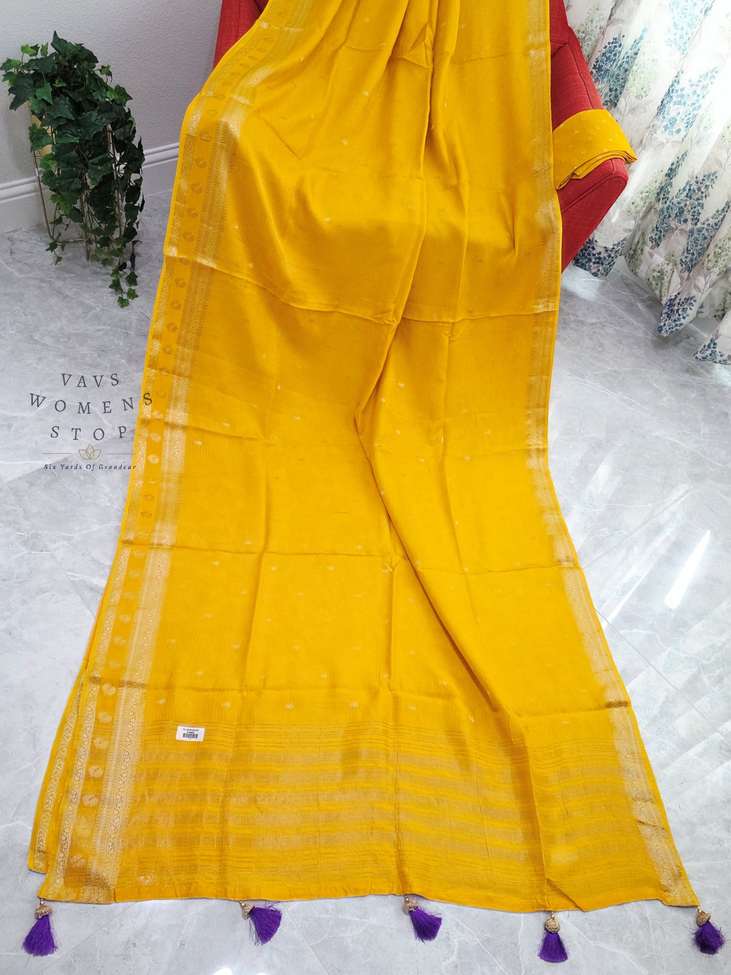 Sunlit Mustard Yellow Designer Munga Georgette Saree with Unstitched Blouse Piece