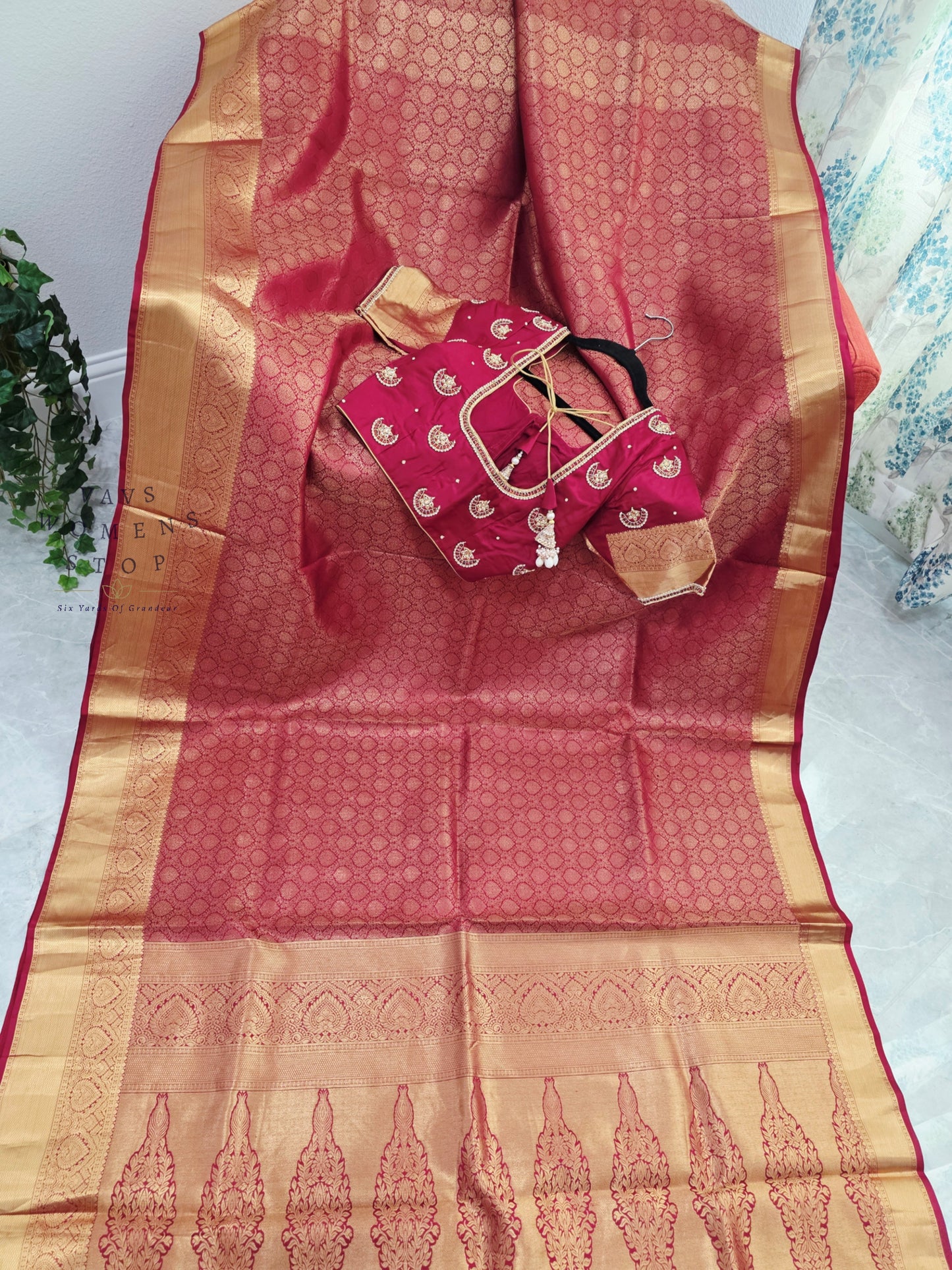 Royal Maroon Red Pure Kanchipuram Double Warp Soft Silk Saree with Maggam Blouse
